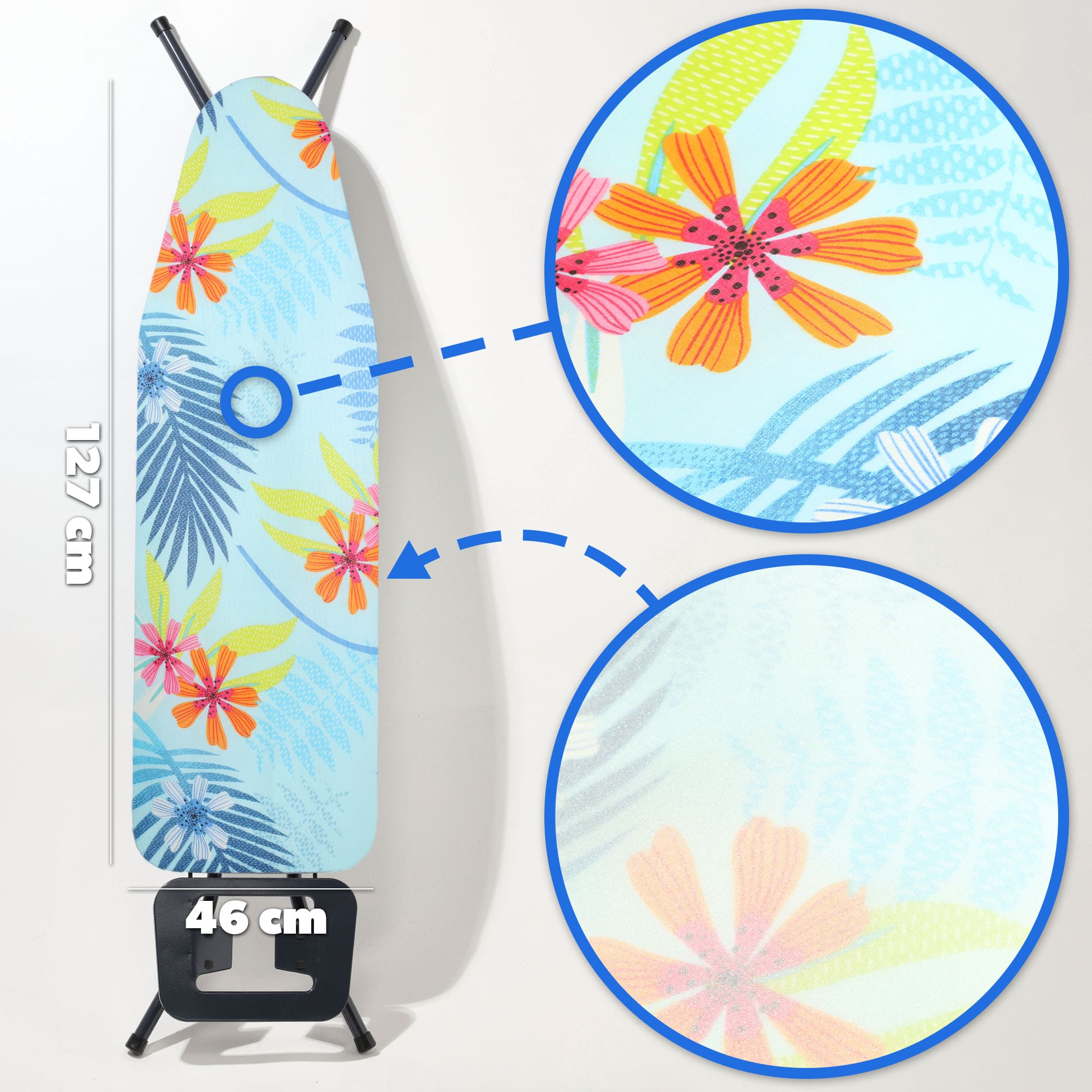 Pokrowiec bawełniany na deskę 127x46cm Silbate kwiaty na niebieskim tle