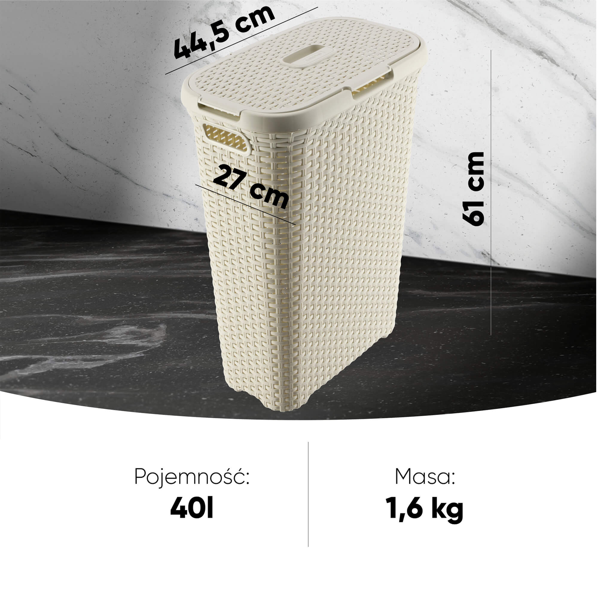 Kosz z pokrywą Curver Natural Style 40L, kremowy