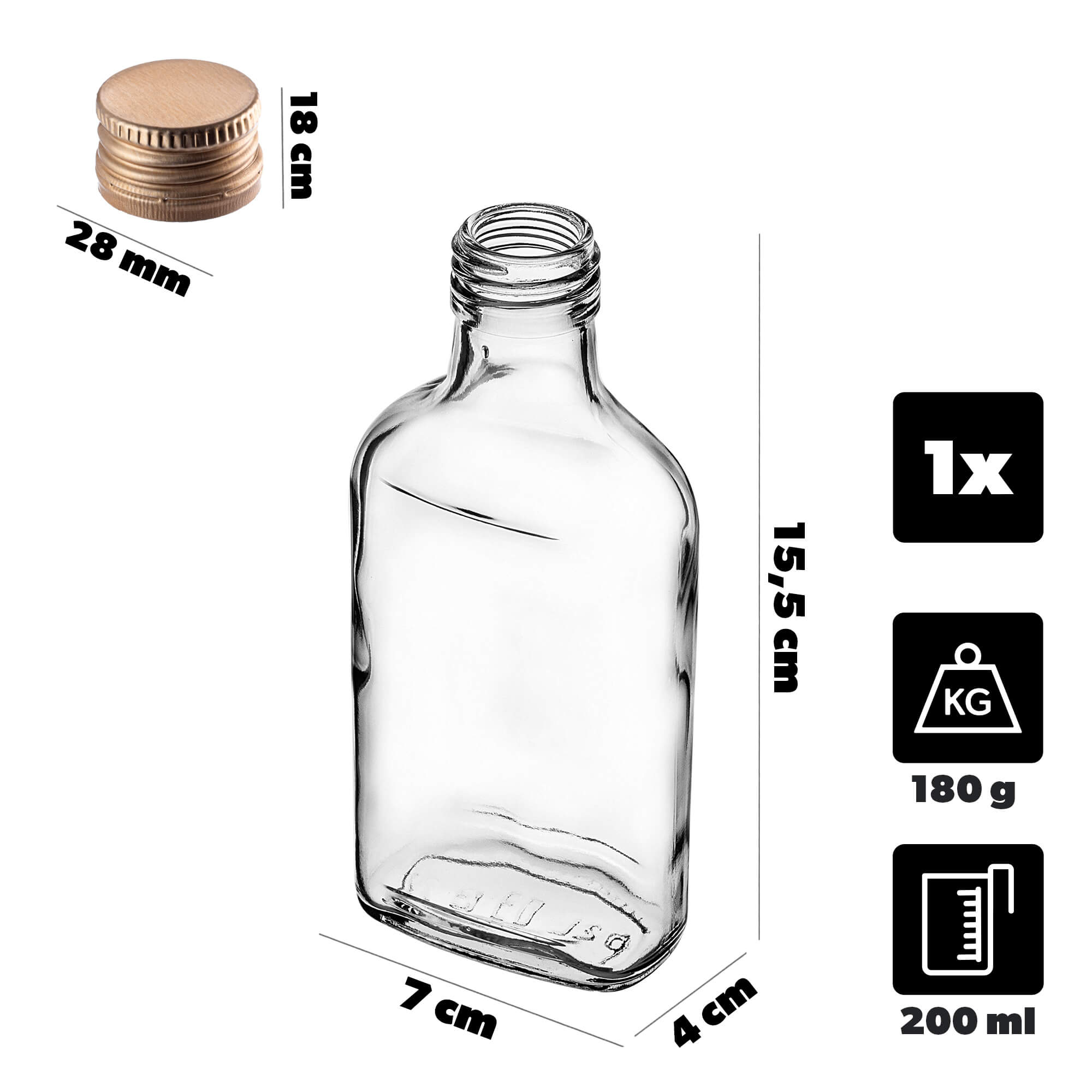 Butelka piersiówka Viane 200ml ze złotą zakrętką 1 szt.