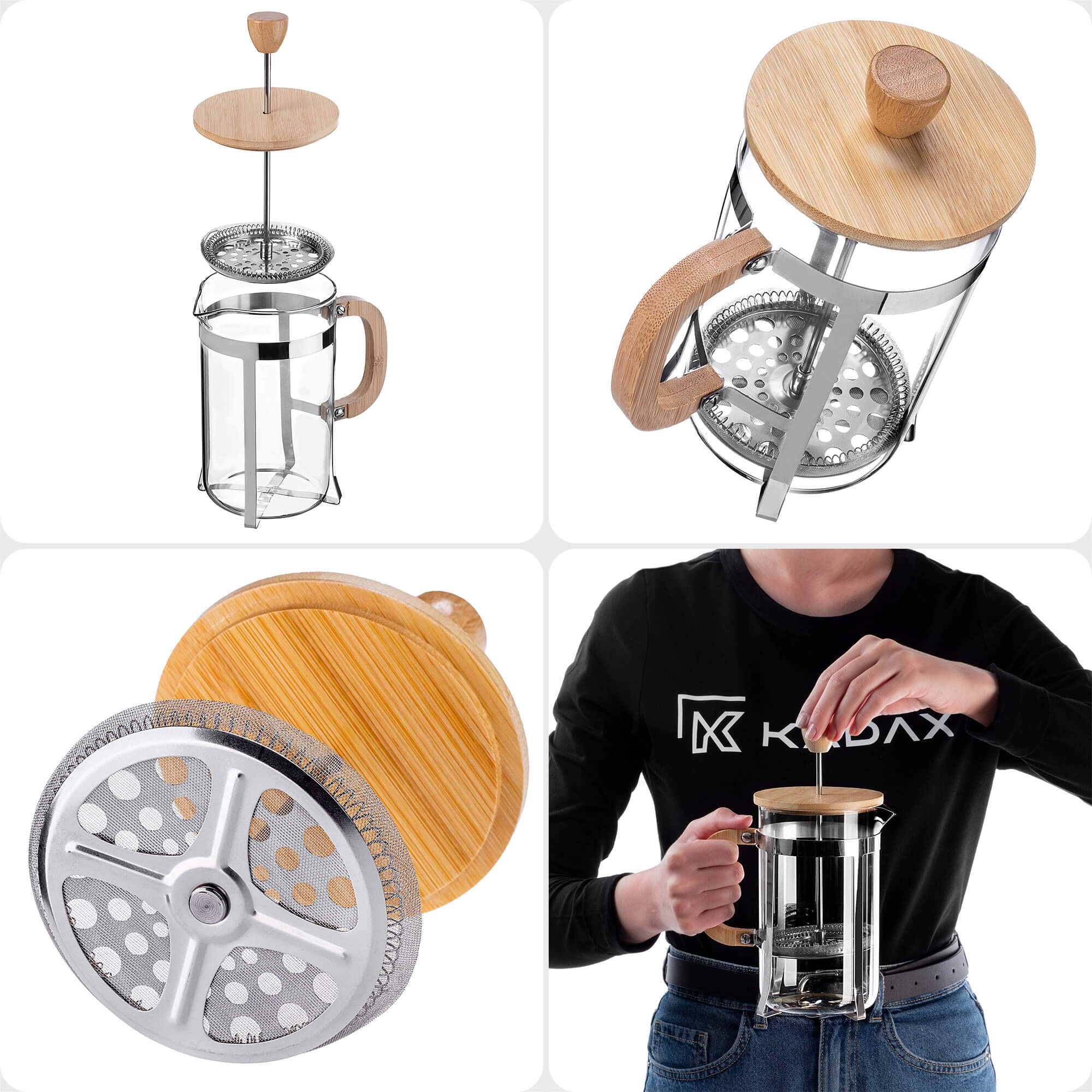 Kawiarka Meduno z drewnianą pokrywką 800ml