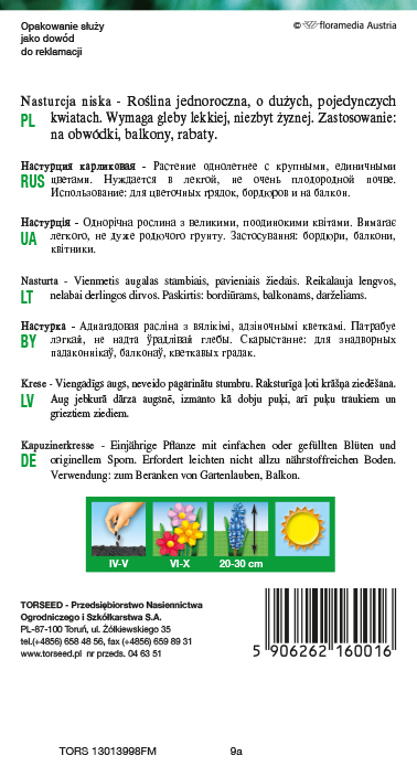 Nasturcja niska -Tropaeolum majus nanum mieszanka 5g