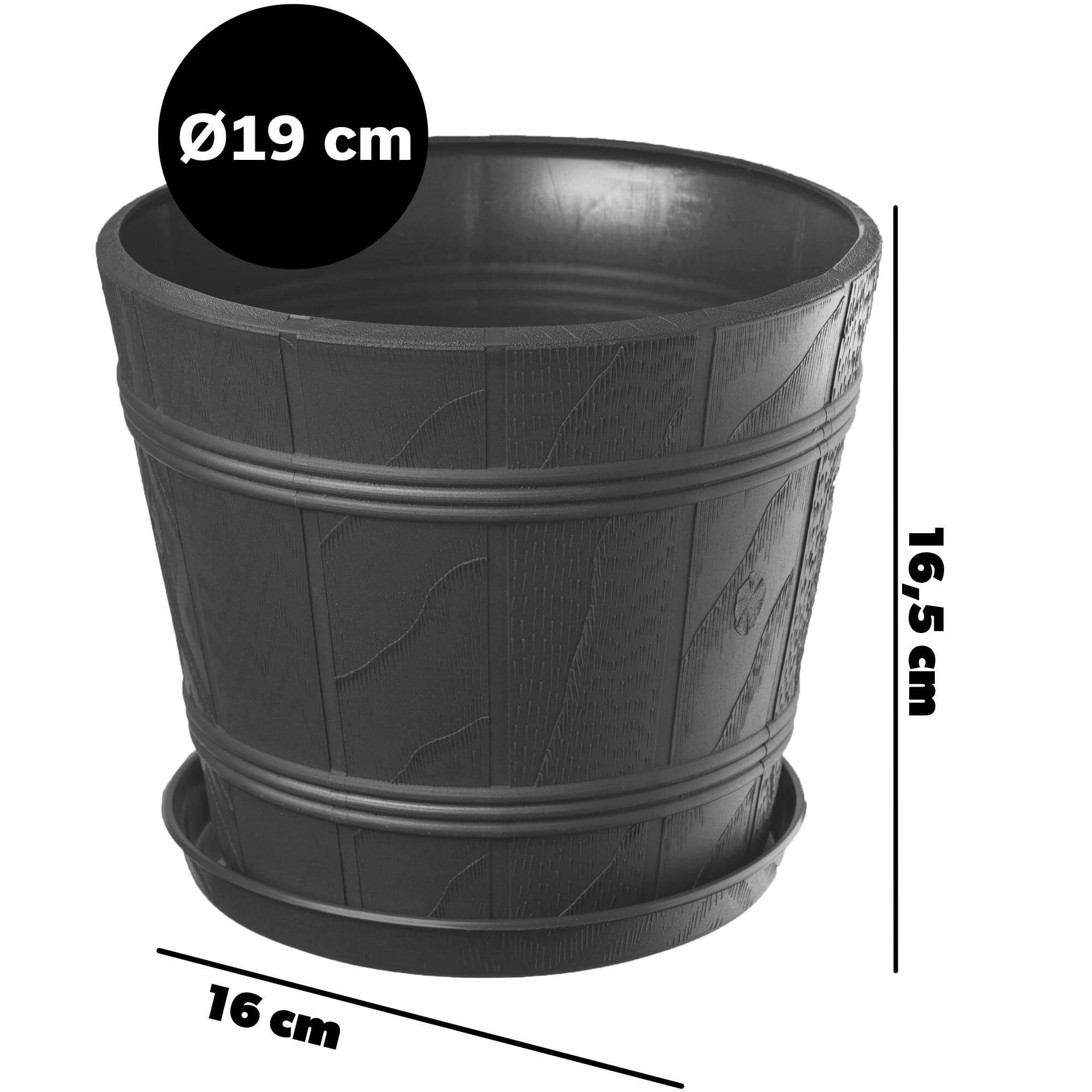 Doniczka drewnopodobna z podstawką Pula 19 cm, grafitowa