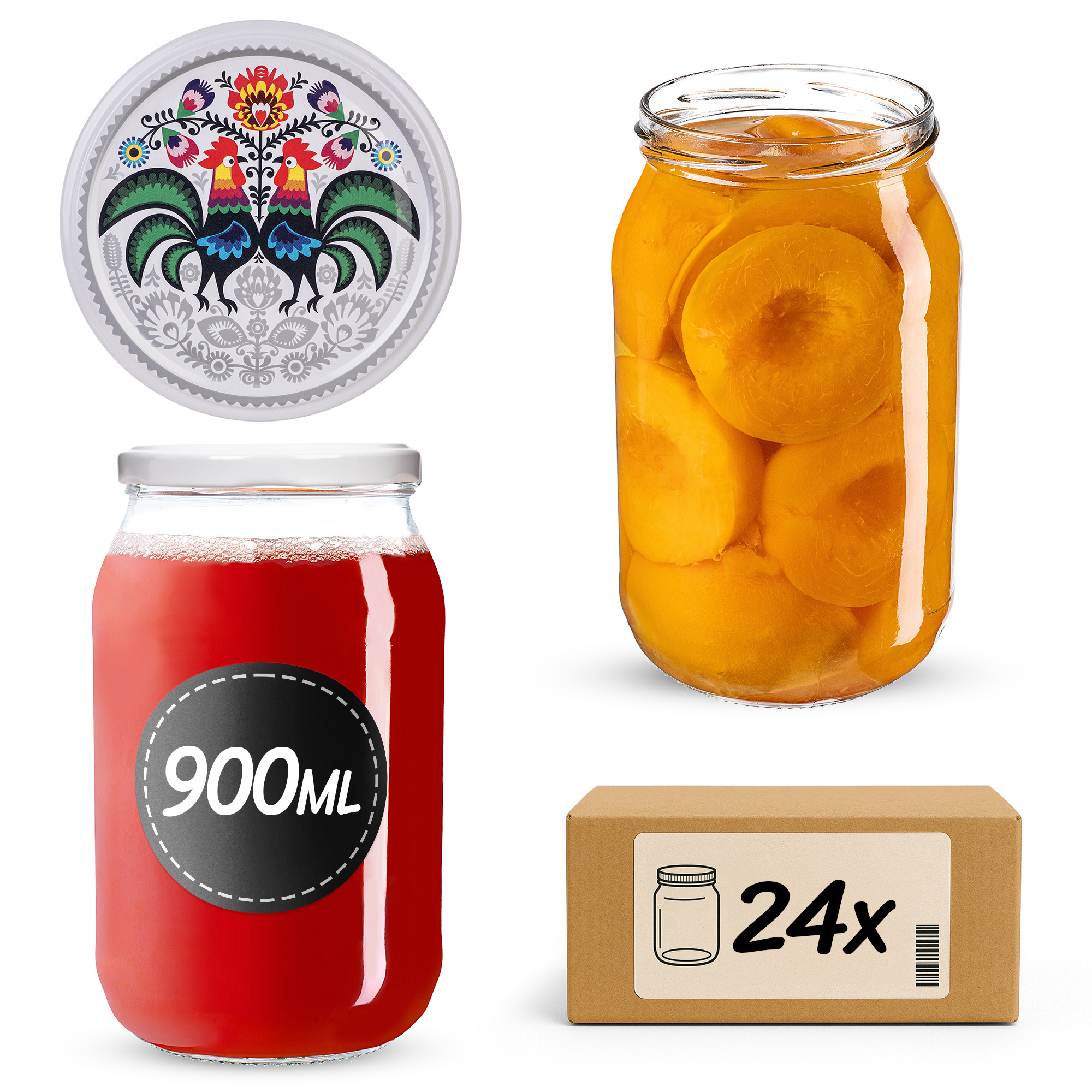 Słoiki na przetwory Simo 900ml fi82mm 24szt + wieczko Kogut