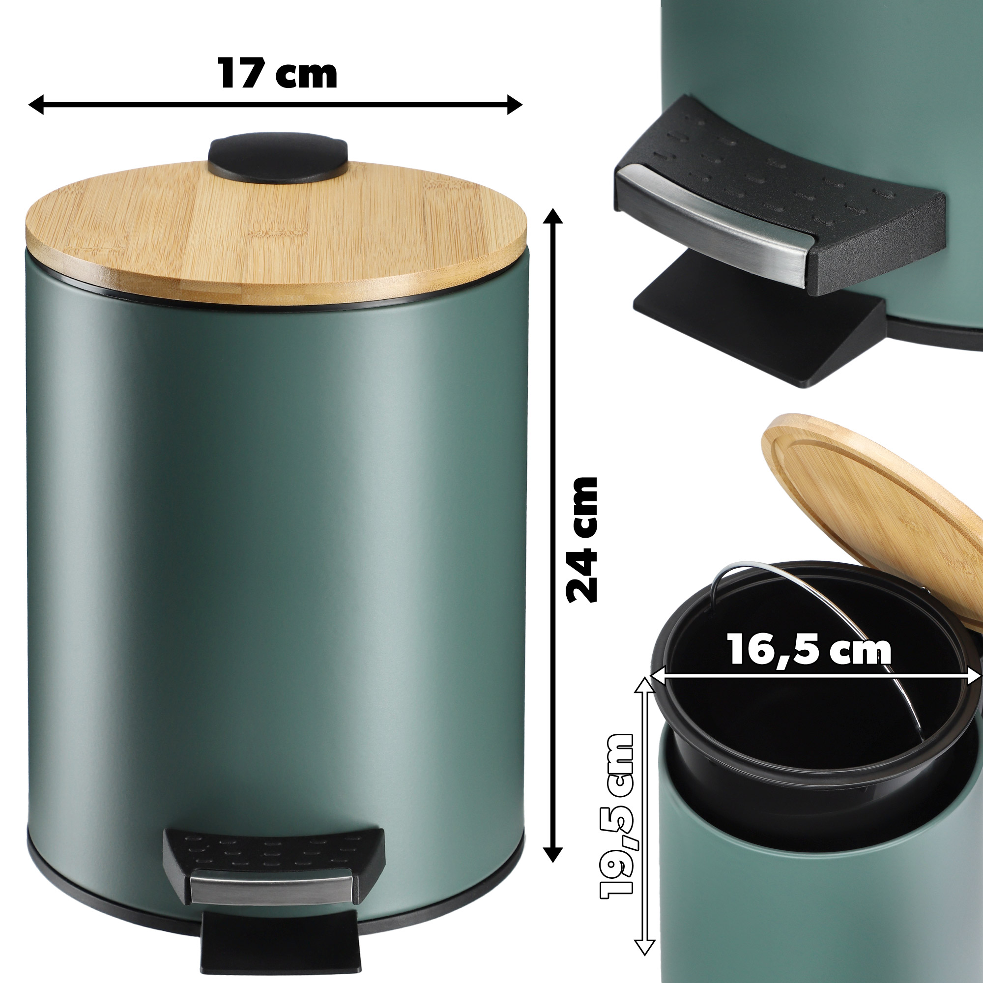 Kosz łazienkowy Linter zielony, 3L