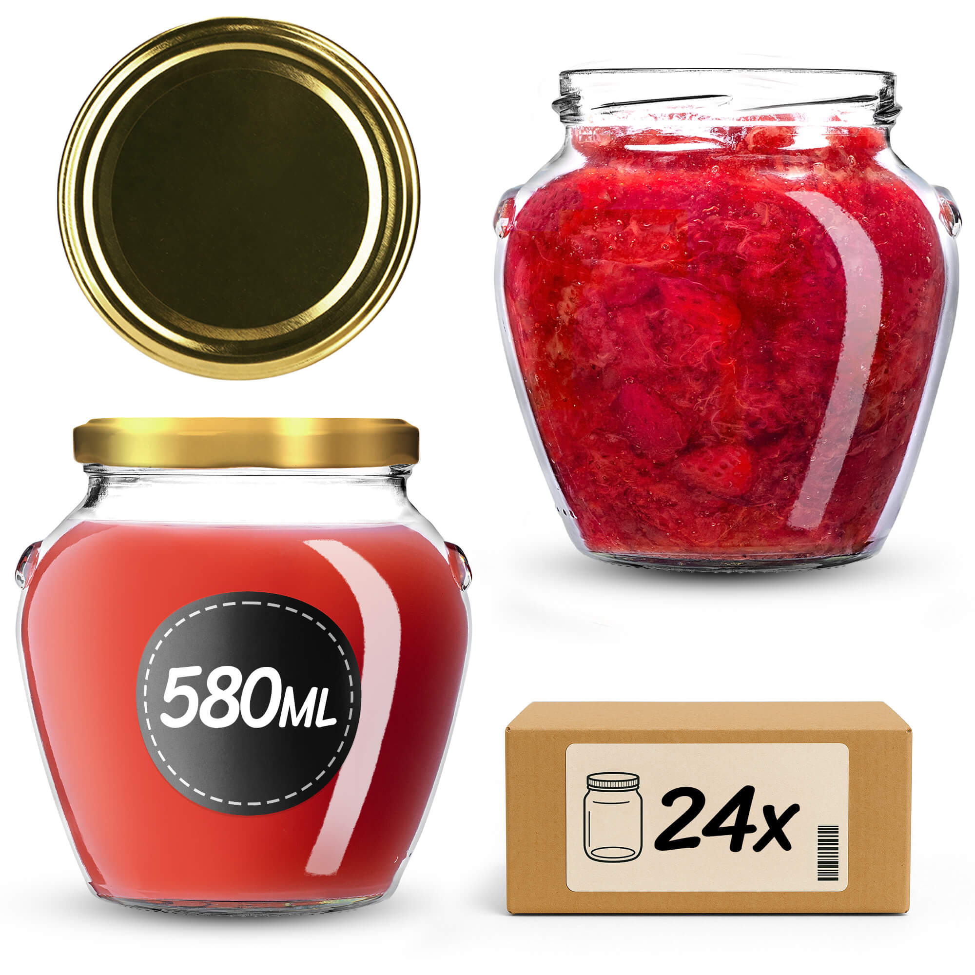 Słoiki na przetwory Sassa 580ml 24szt 82mm + wieczka złote