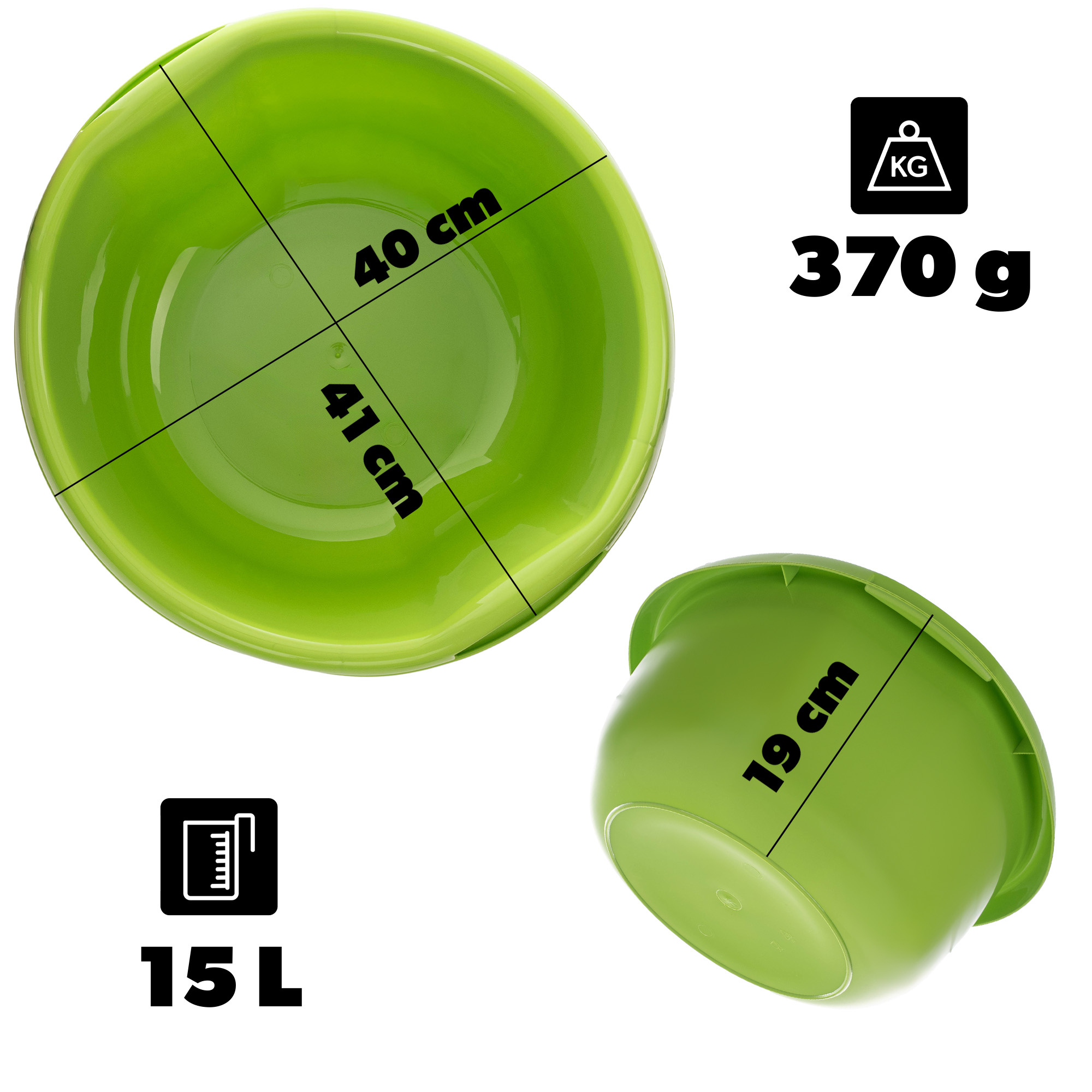 Miednica plastikowa z uchwytami Treix 15L zielona