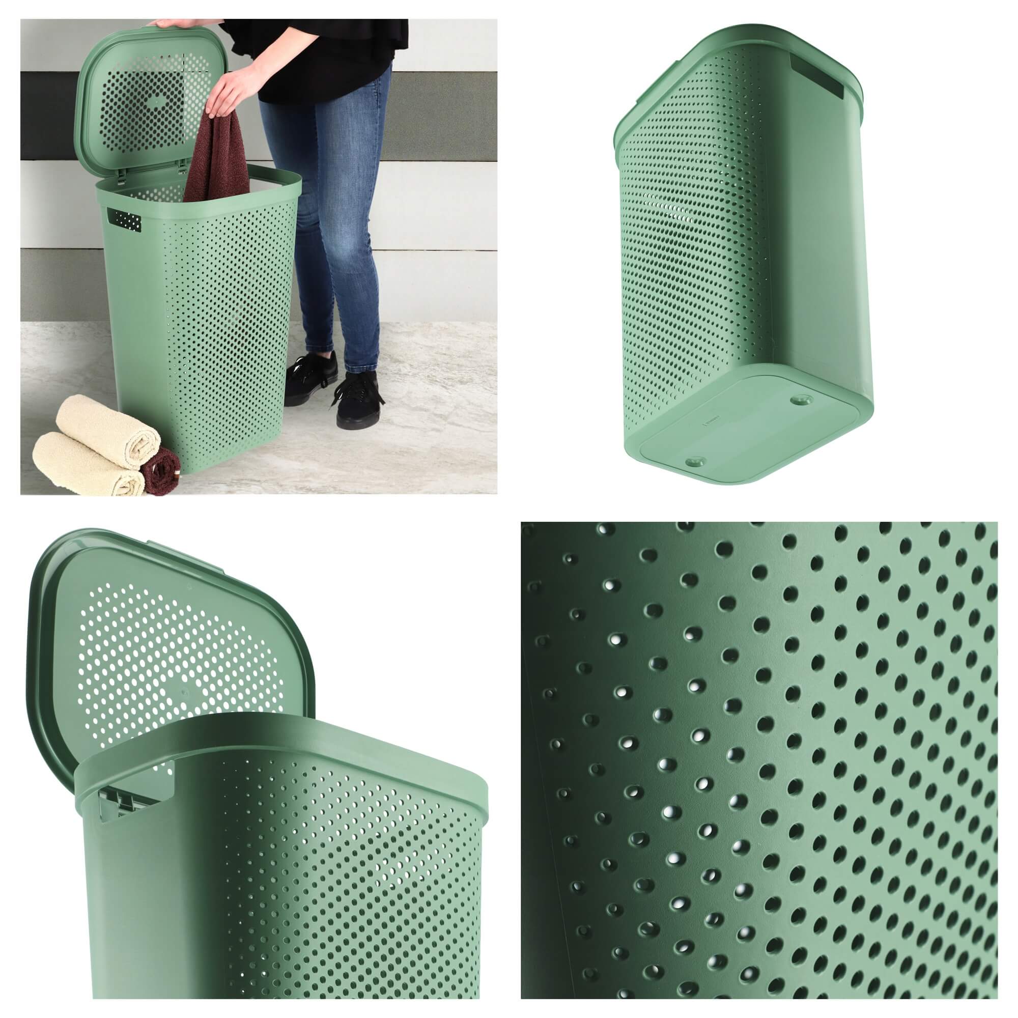 Kosz z pokrywą 60L + pojemnik 40L Curver Infinity Recycled zielony