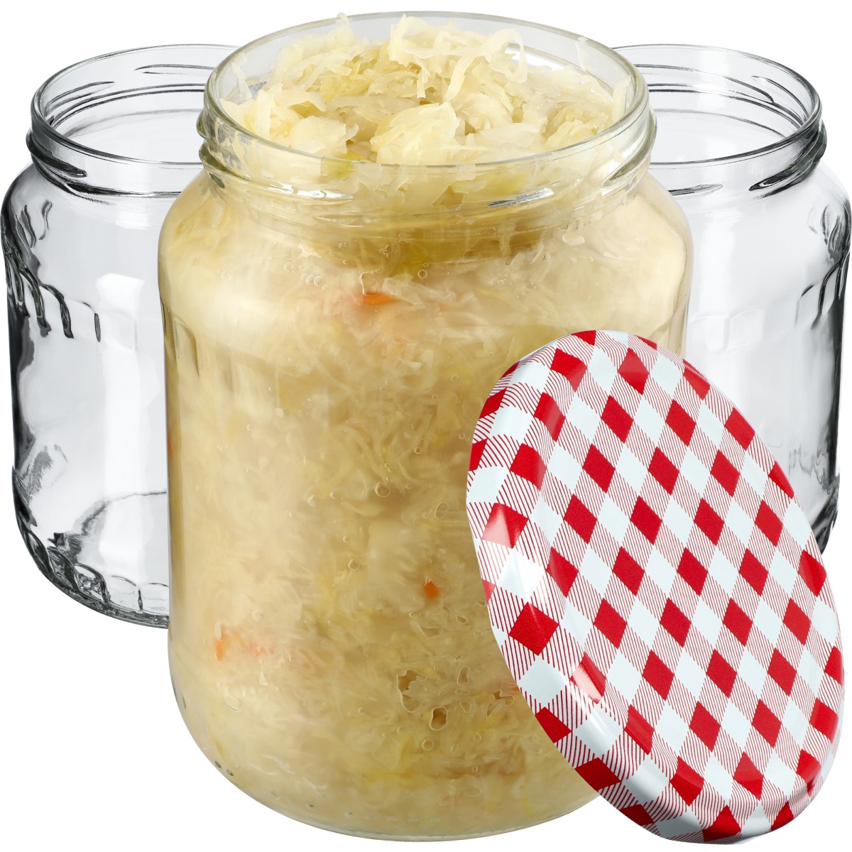 Słoiki na przetwory Jukka 720ml 16szt 82mm + wieczka "Czerwona krata"