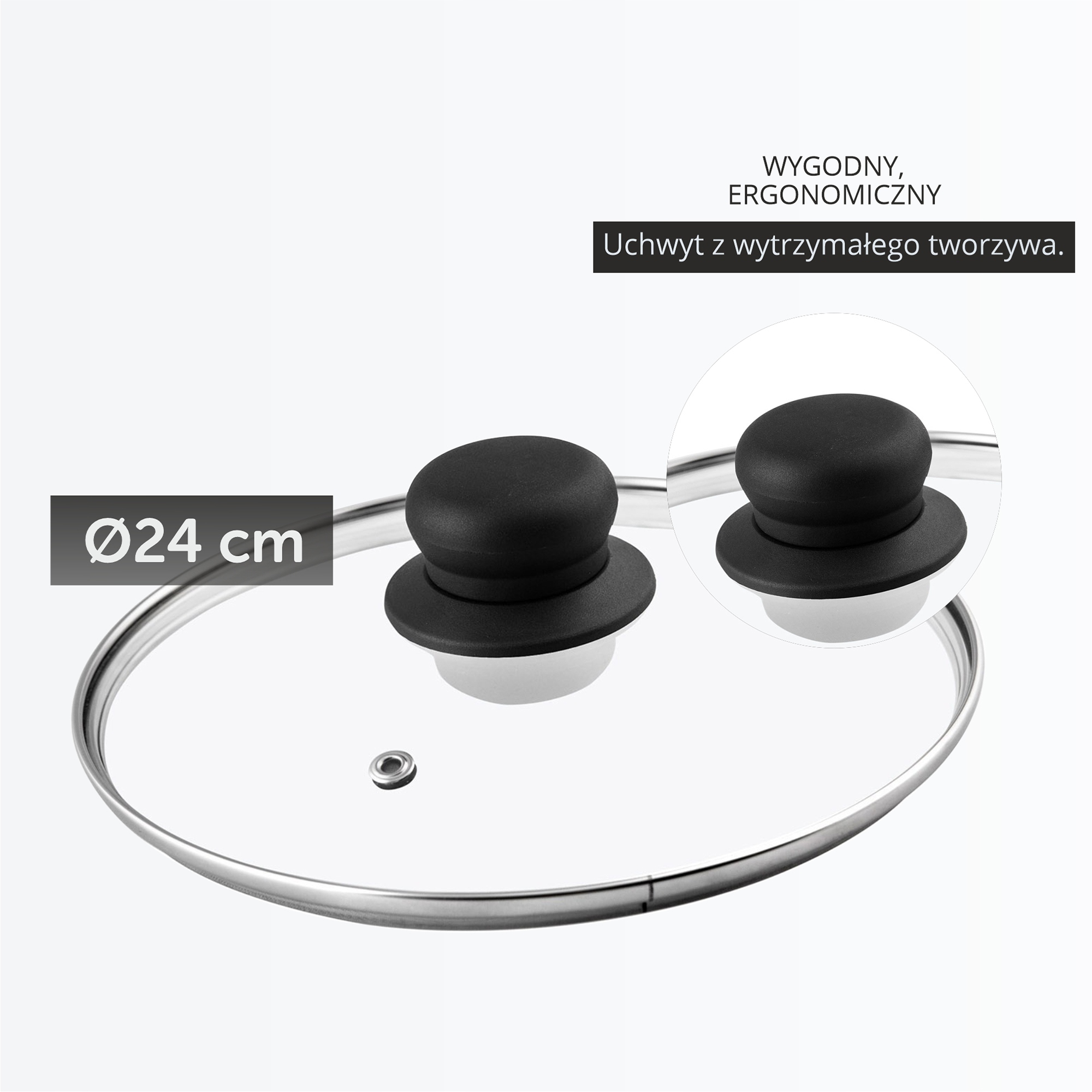 Pokrywa żaroodporna z uchwytem 24 cm, czarna