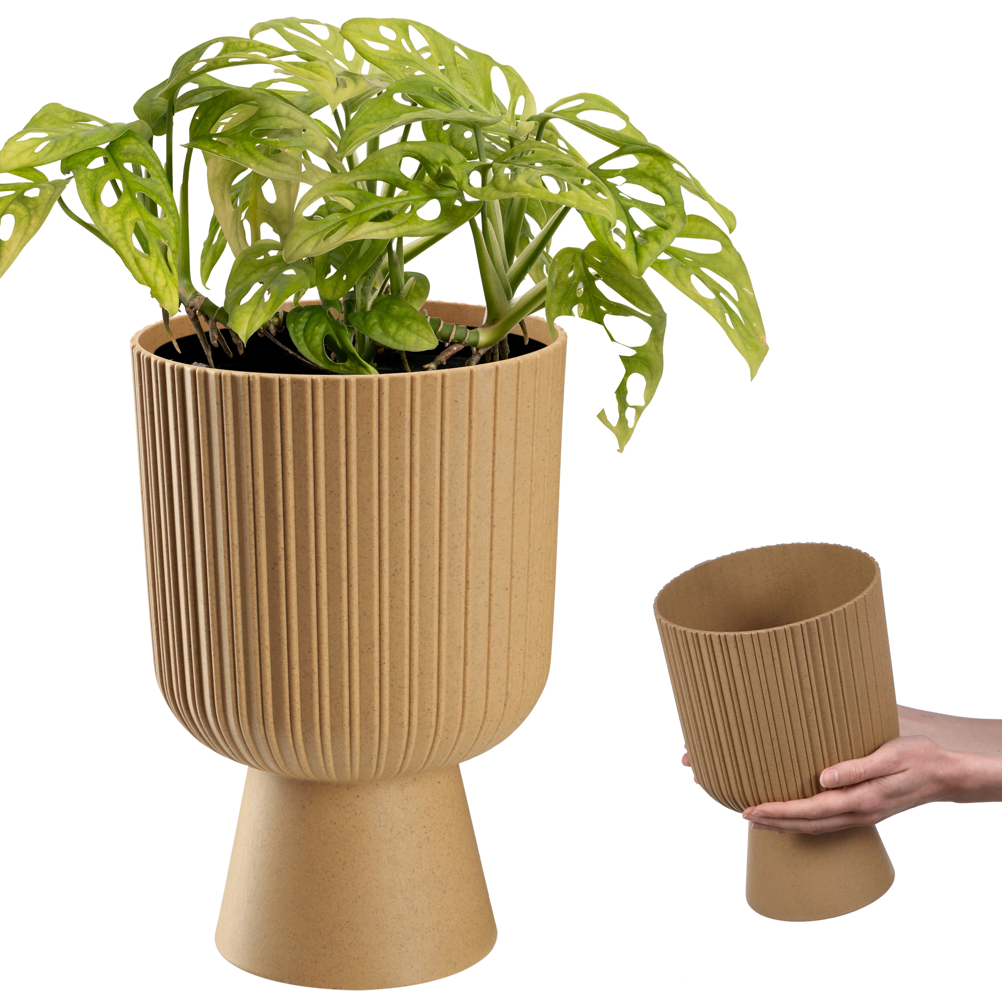 Doniczka na nóżce Golem Eco 18 cm, naturalne drewno