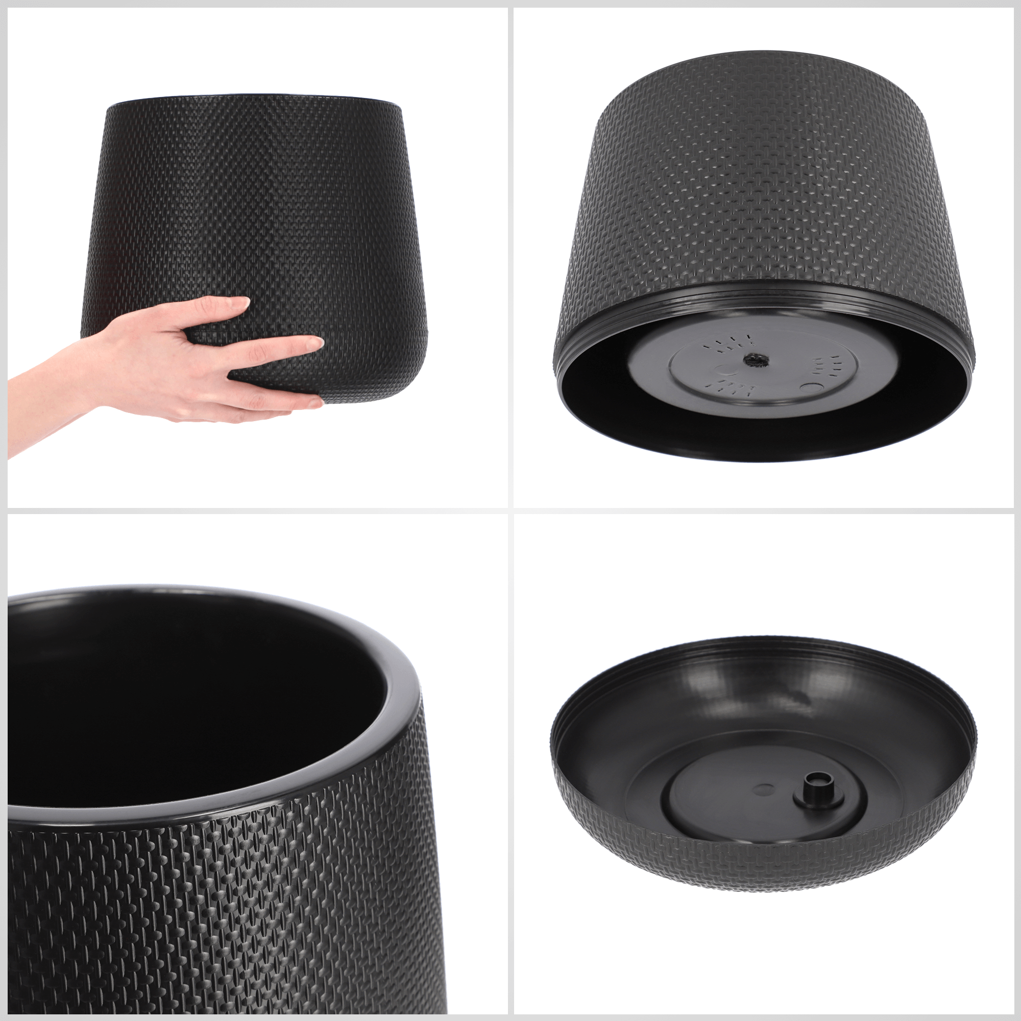 Doniczka z podstawką Peri 23 cm, czarna