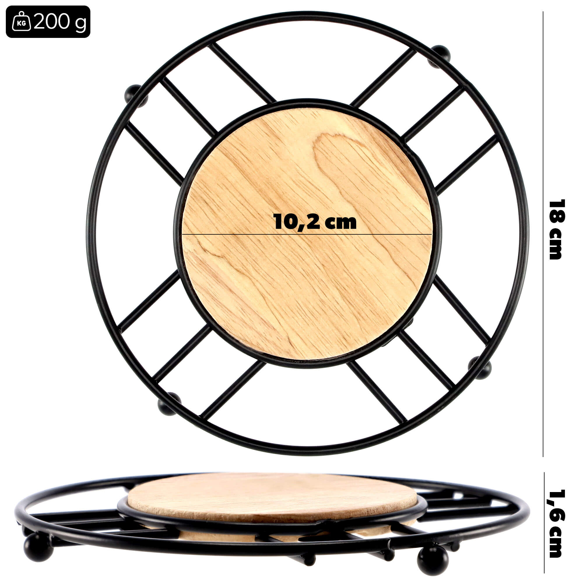 Podstawka metalowa pod naczynia 18 cm, czarna