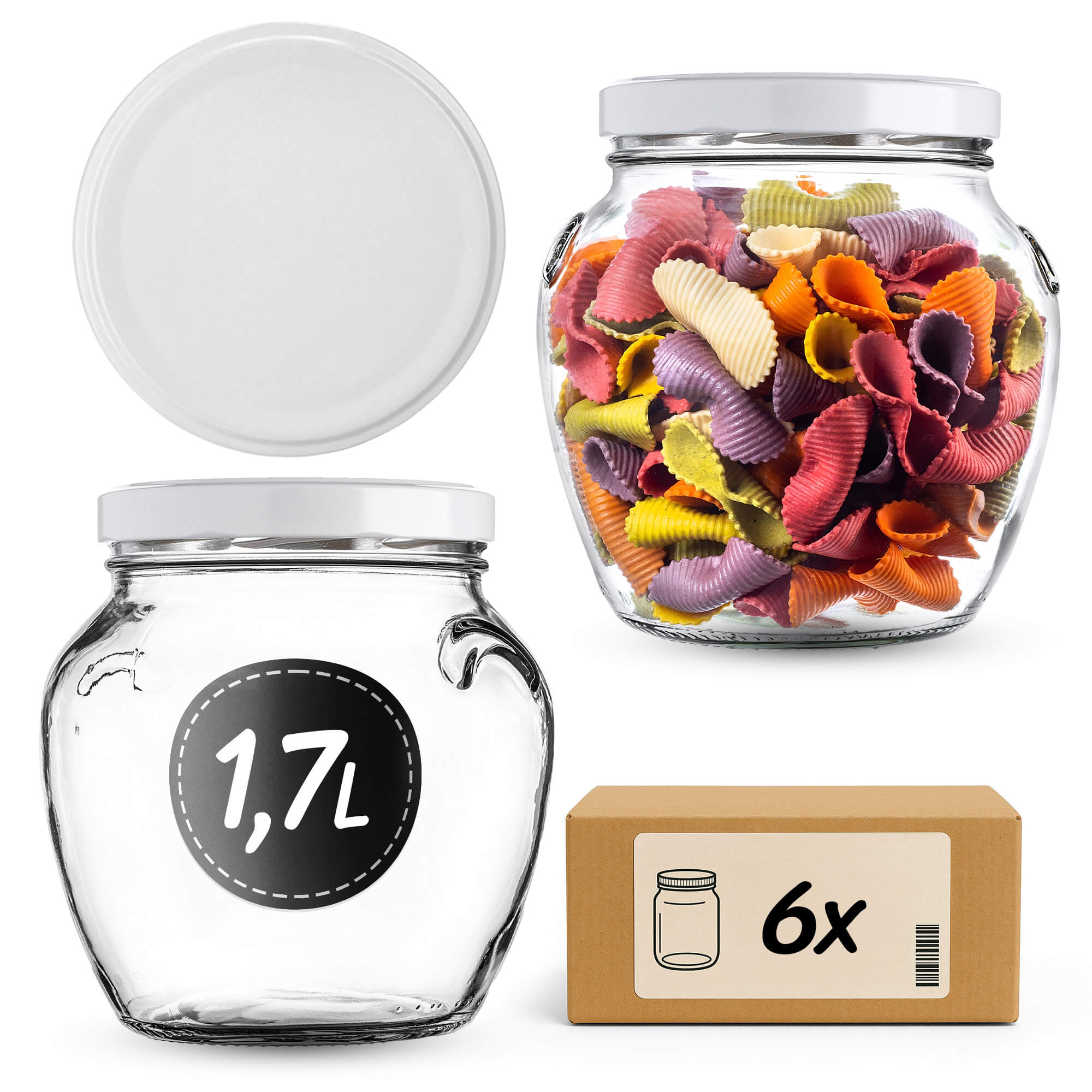 Słoiki na przetwory Sassa 1700ml 6szt 110mm + wieczka białe