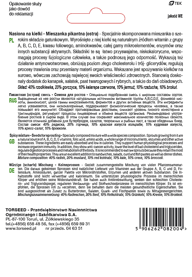 Nasiona na kiełki Mieszanka pikantna (ostra) 20g