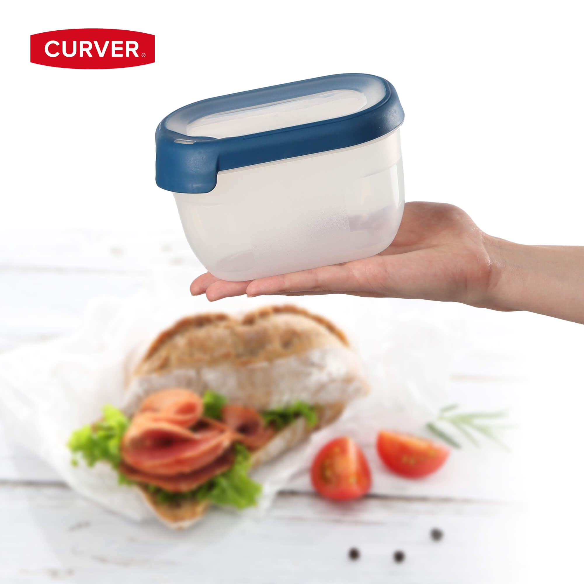 Pojemnik prostokątny 0.75L Curver Grand Chef Eco Line, niebieski 10cm