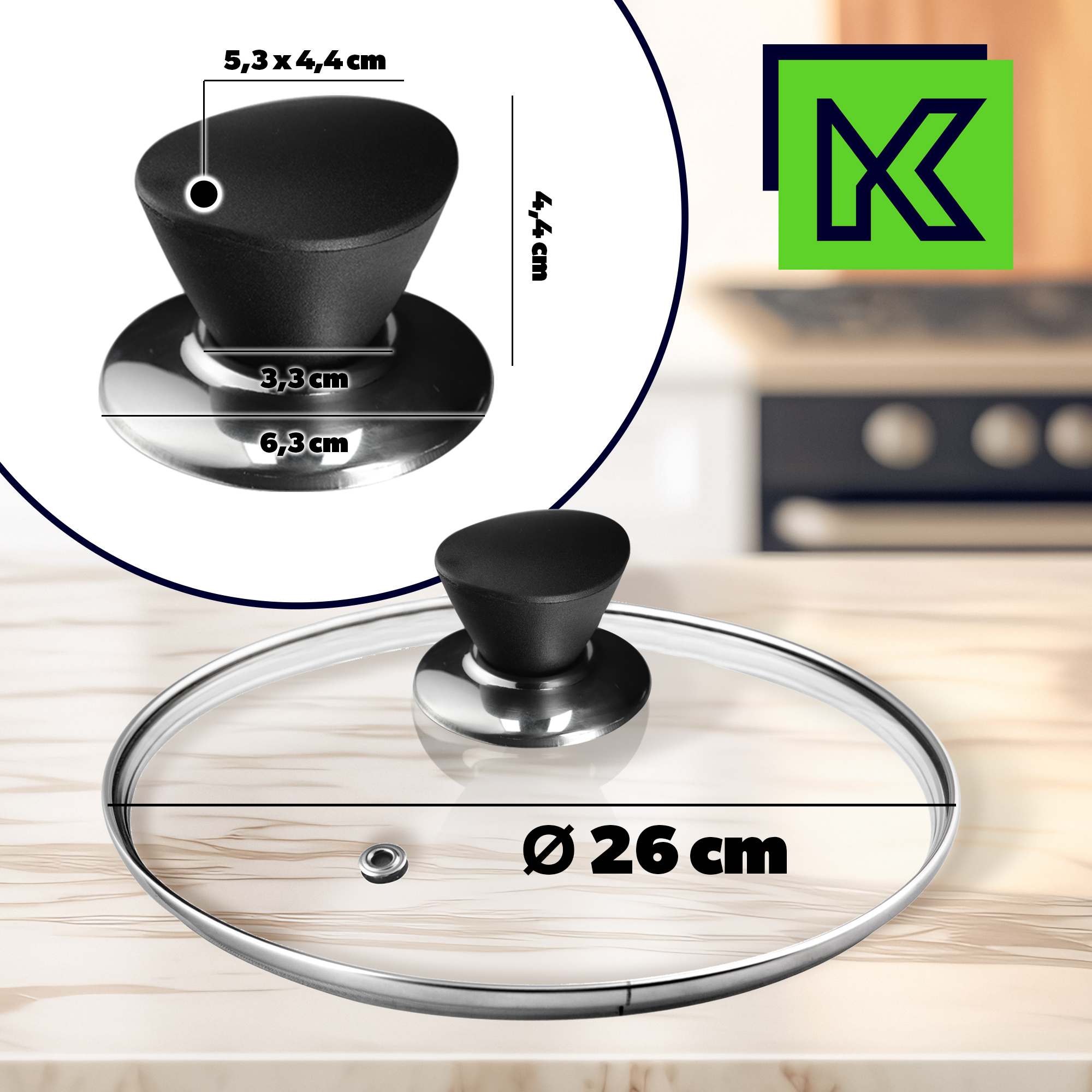 Pokrywa żaroodporna z czarnym uchwytem Taranto 26 cm