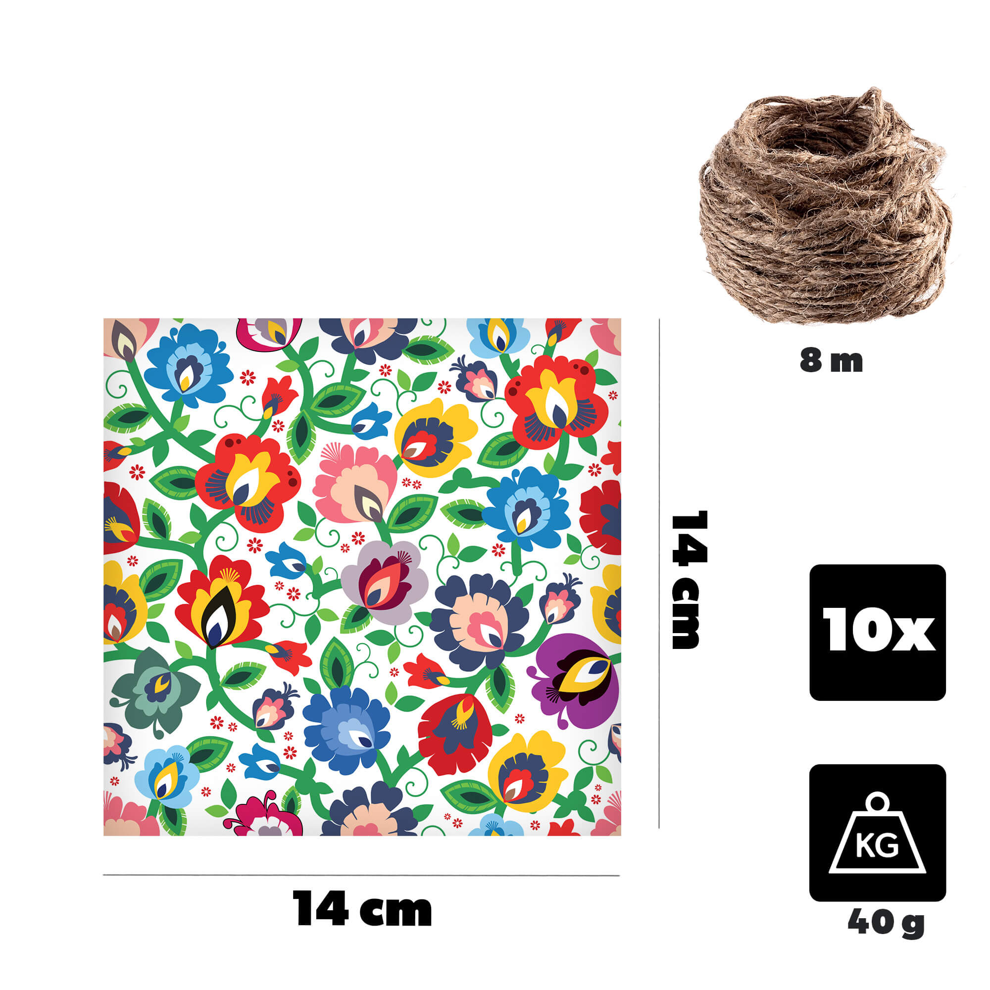 Kapturki na słoiki Maja ze sznurkiem, 10szt, "Kwiaty"