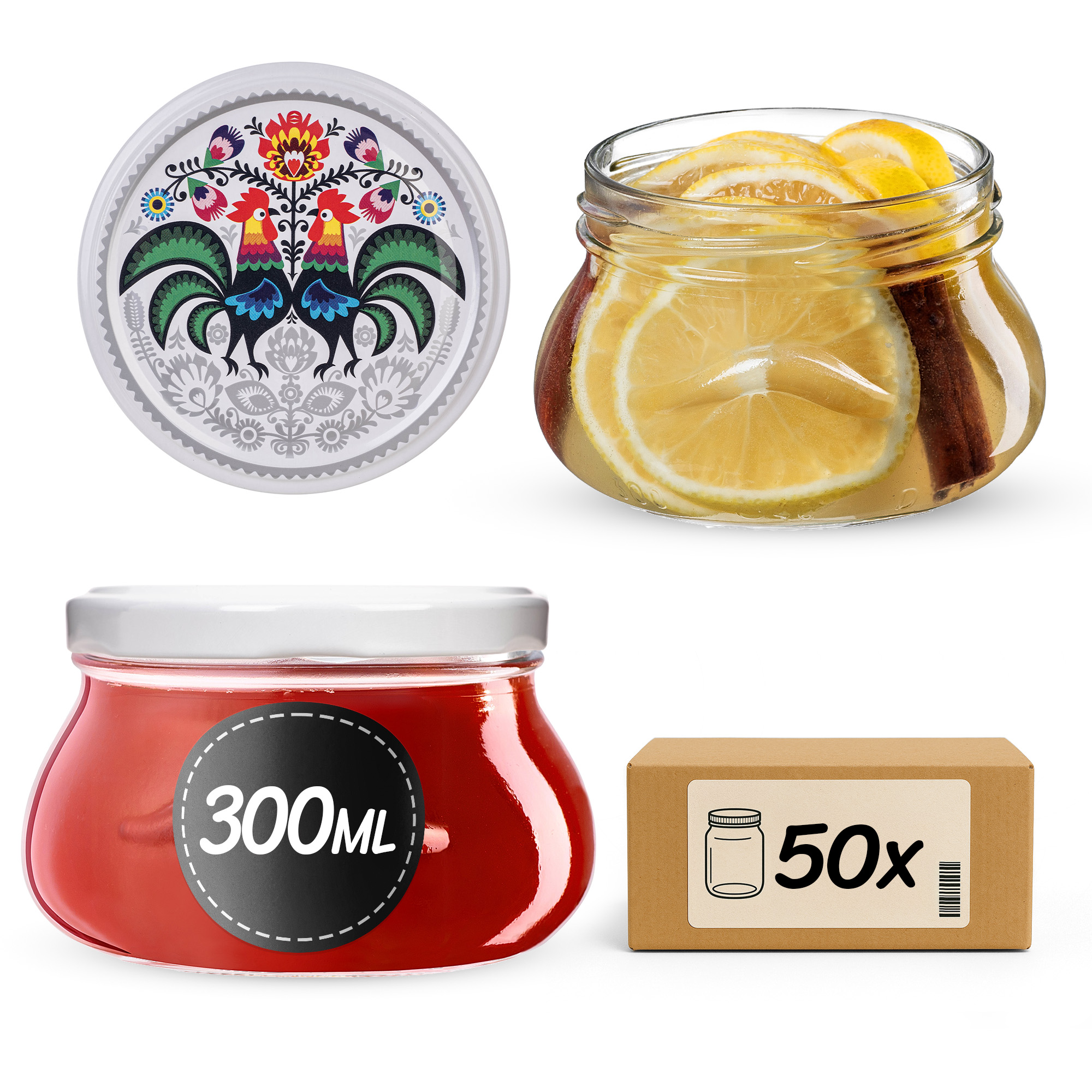Słoiki na przetwory Raja 300ml fi82mm 50szt + wieczko Kogut