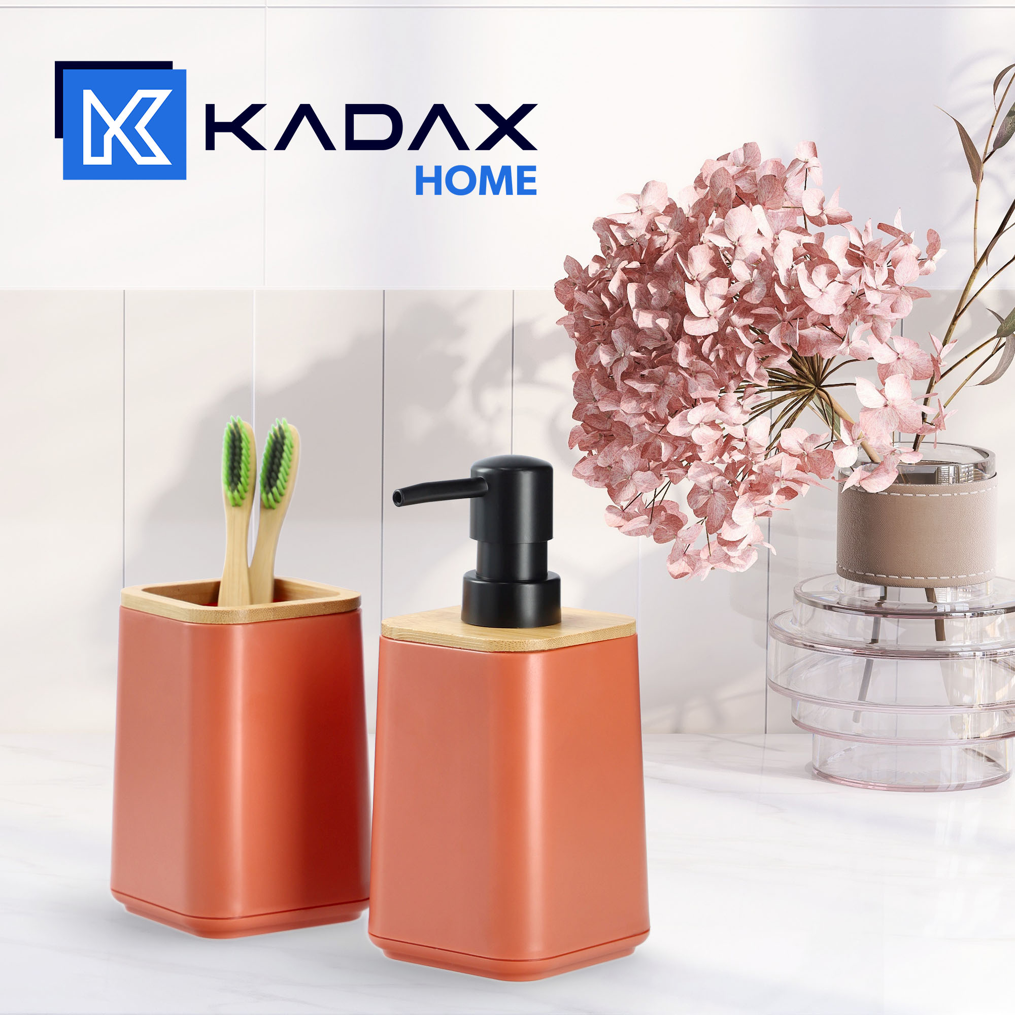 Zestaw Carrara Dozownik na mydło + Kubek łazienkowy, różowy