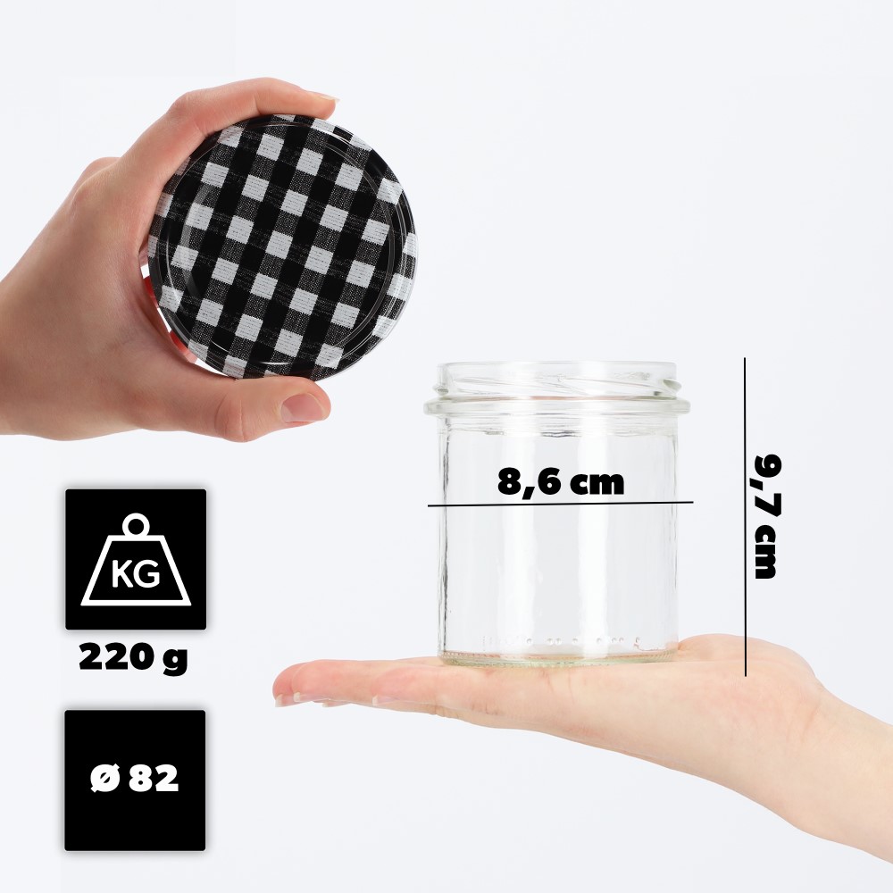 Słoiki na przetwory Avila 350ml 50szt 82mm + wieczka "Czarna Krata"
