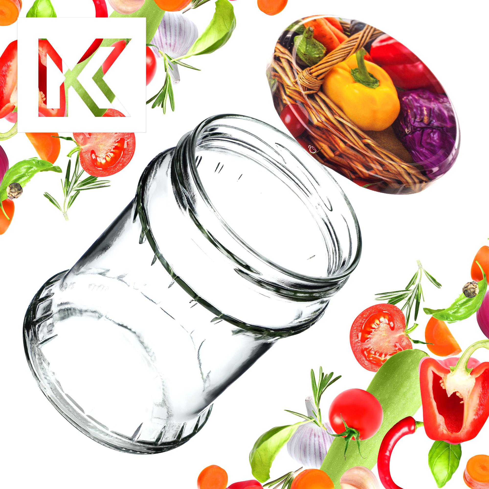 Słoiki na przetwory Kisko 500ml 24szt 82mm + wieczka "Papryka"