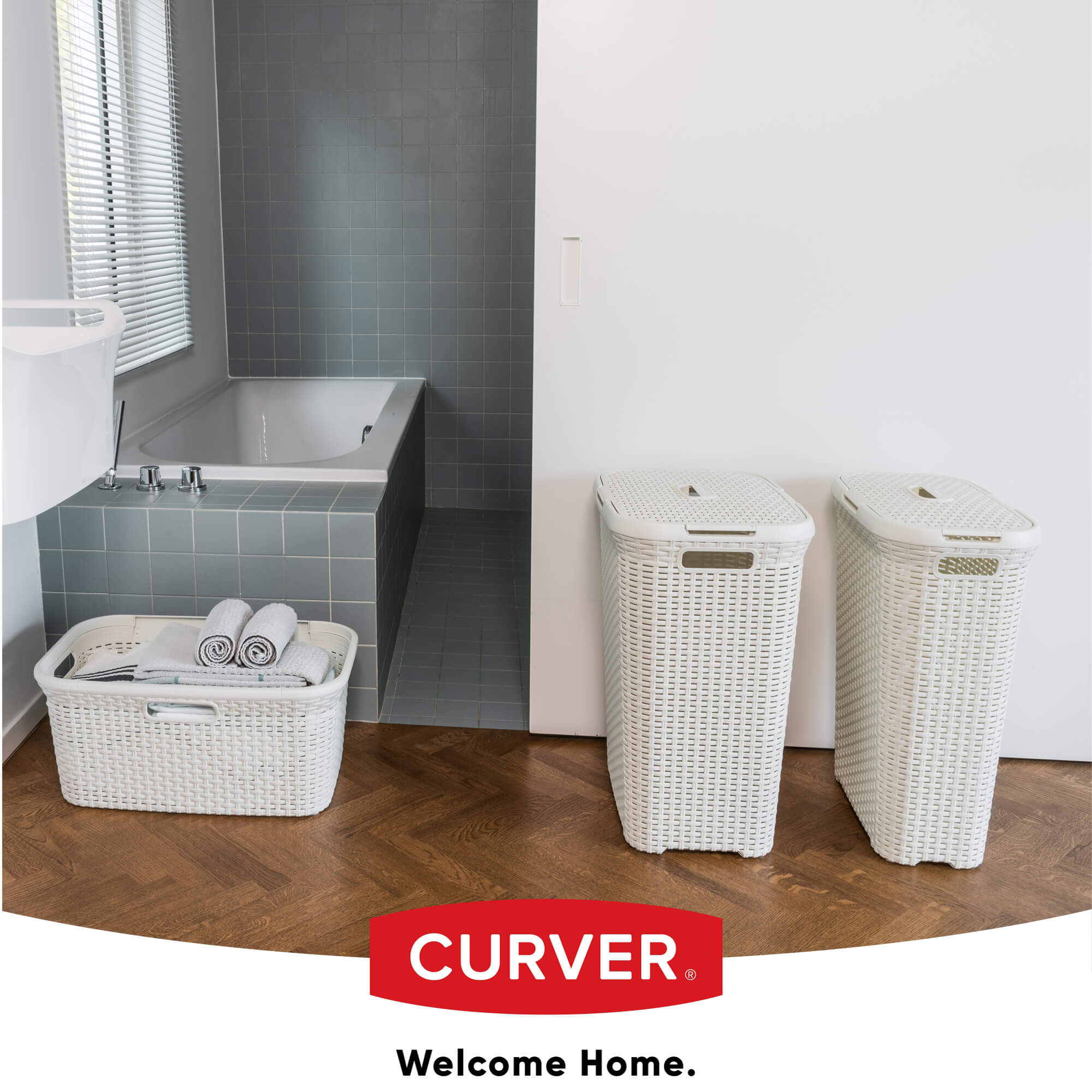 Kosz z pokrywą Curver Natural Style 60L kremowy