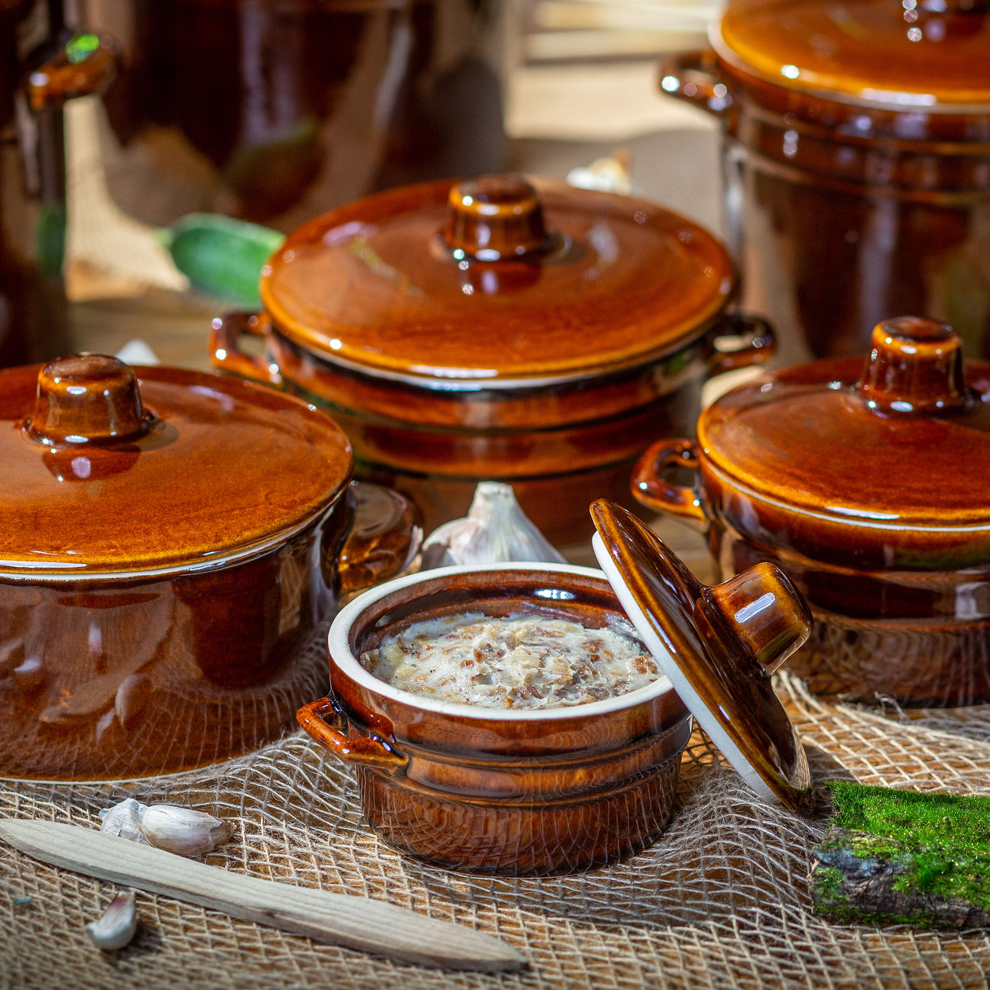 Garnek kamionkowy Athena 1L, 12cm z pokrywką