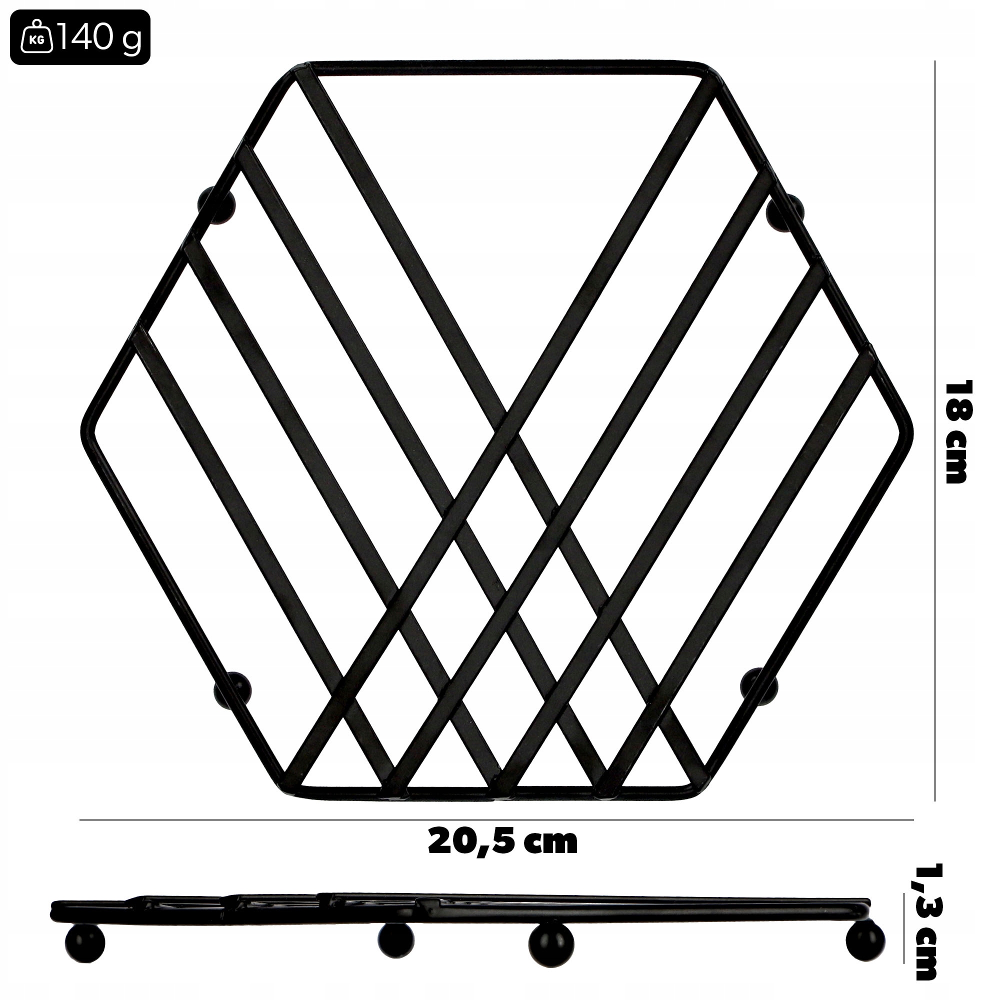 Podstawka sześciokątna pod naczynia, czarna