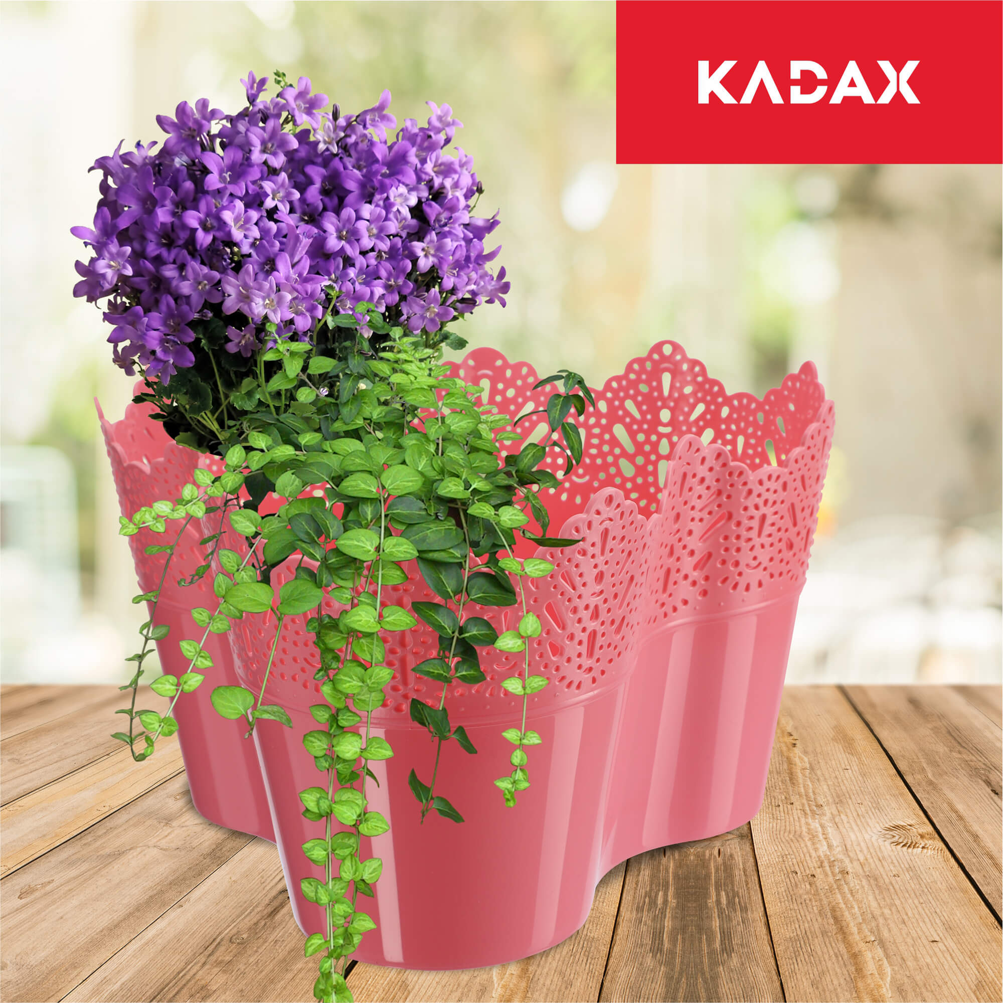 Doniczka Calade na kwiaty z koronką potrójna 15 x 24 cm, koralowa