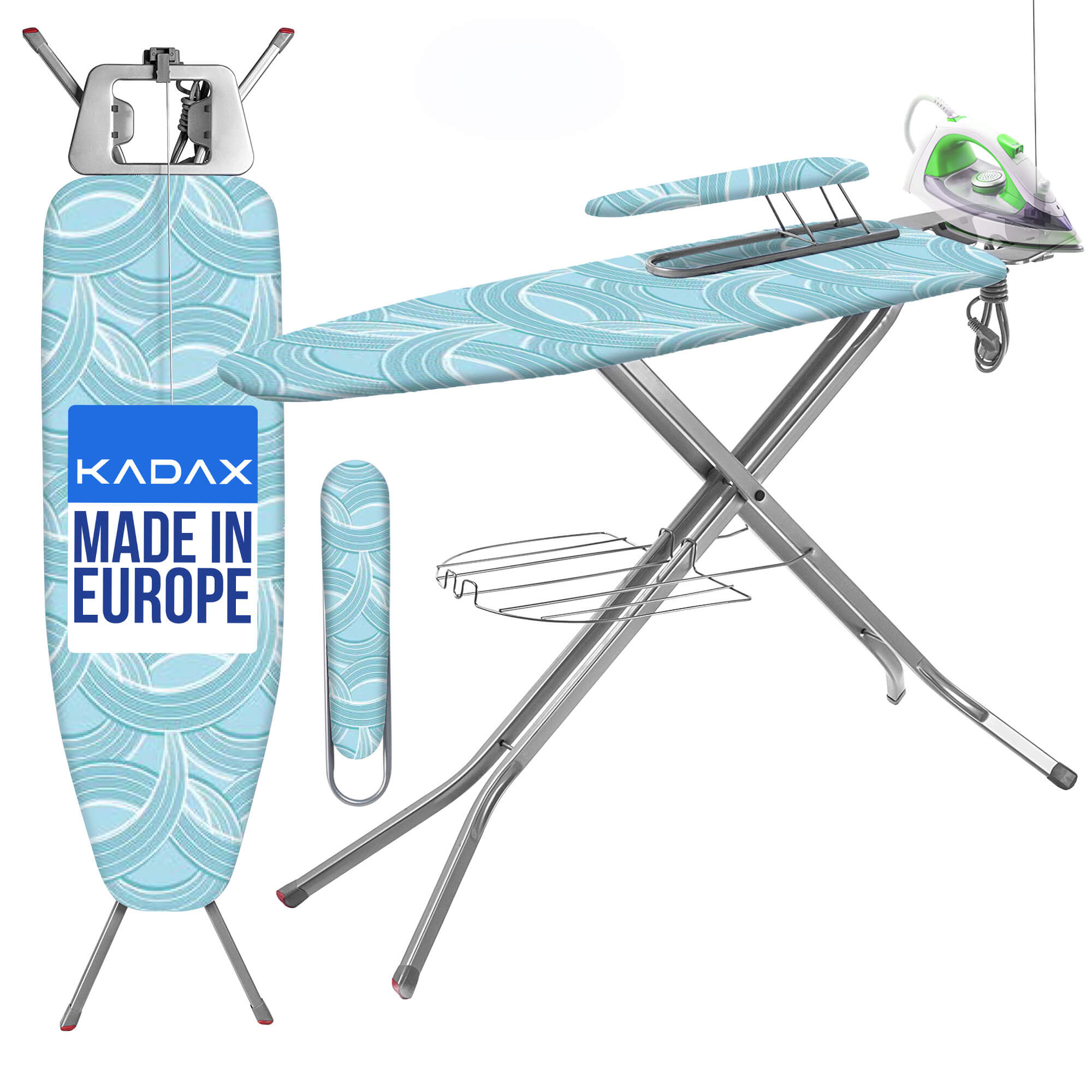 Deska do prasowania z gniazdem i rękawnikiem Gorino 120x38 cm niebieska