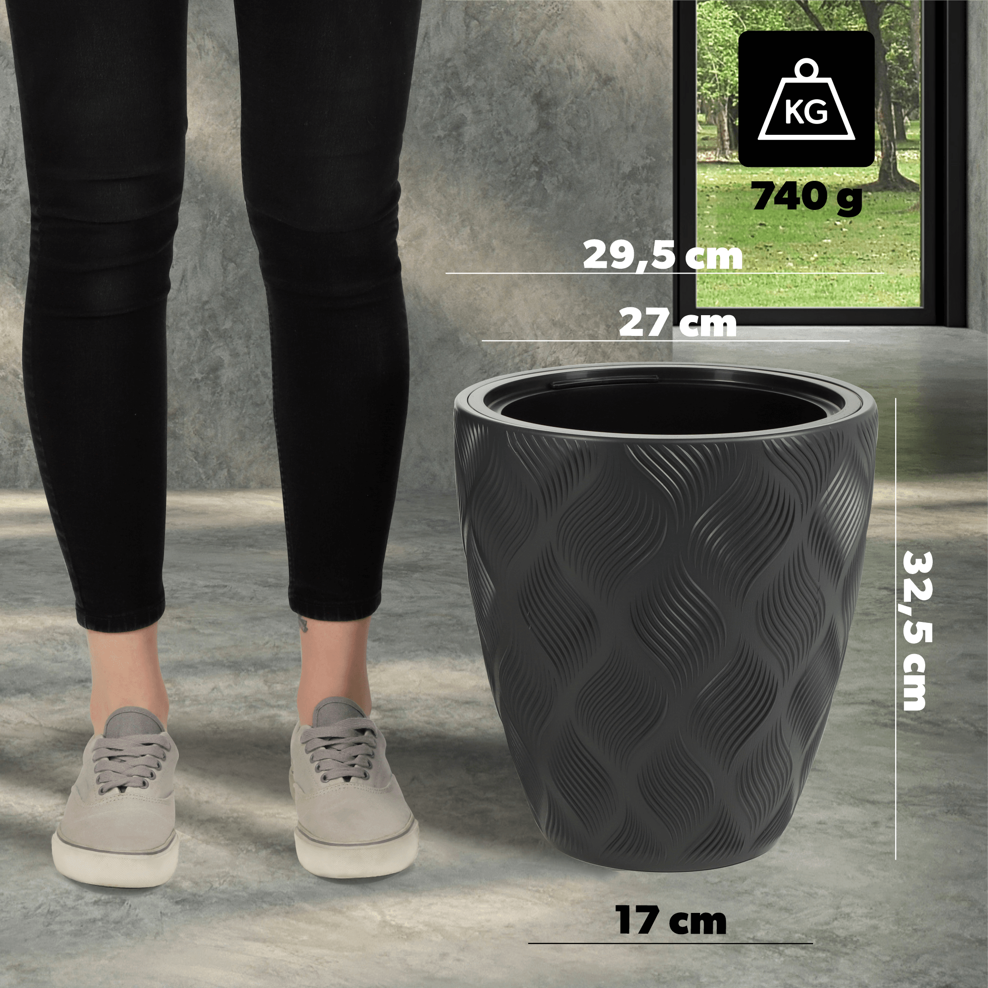 Doniczka na kwiaty z wkładem Jesi 30 cm, antracyt