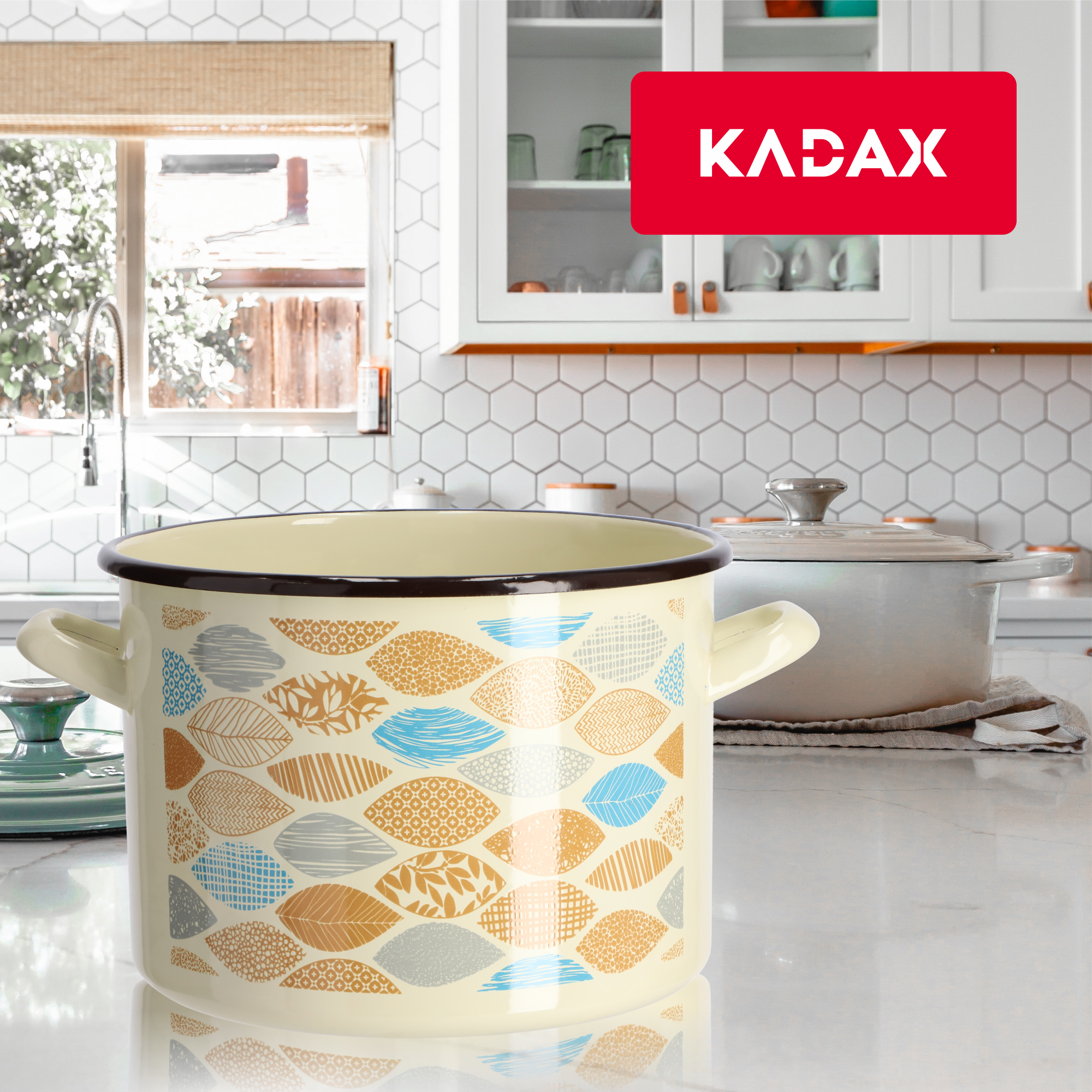 Garnek emaliowany wysoki 1.5L, beżowy