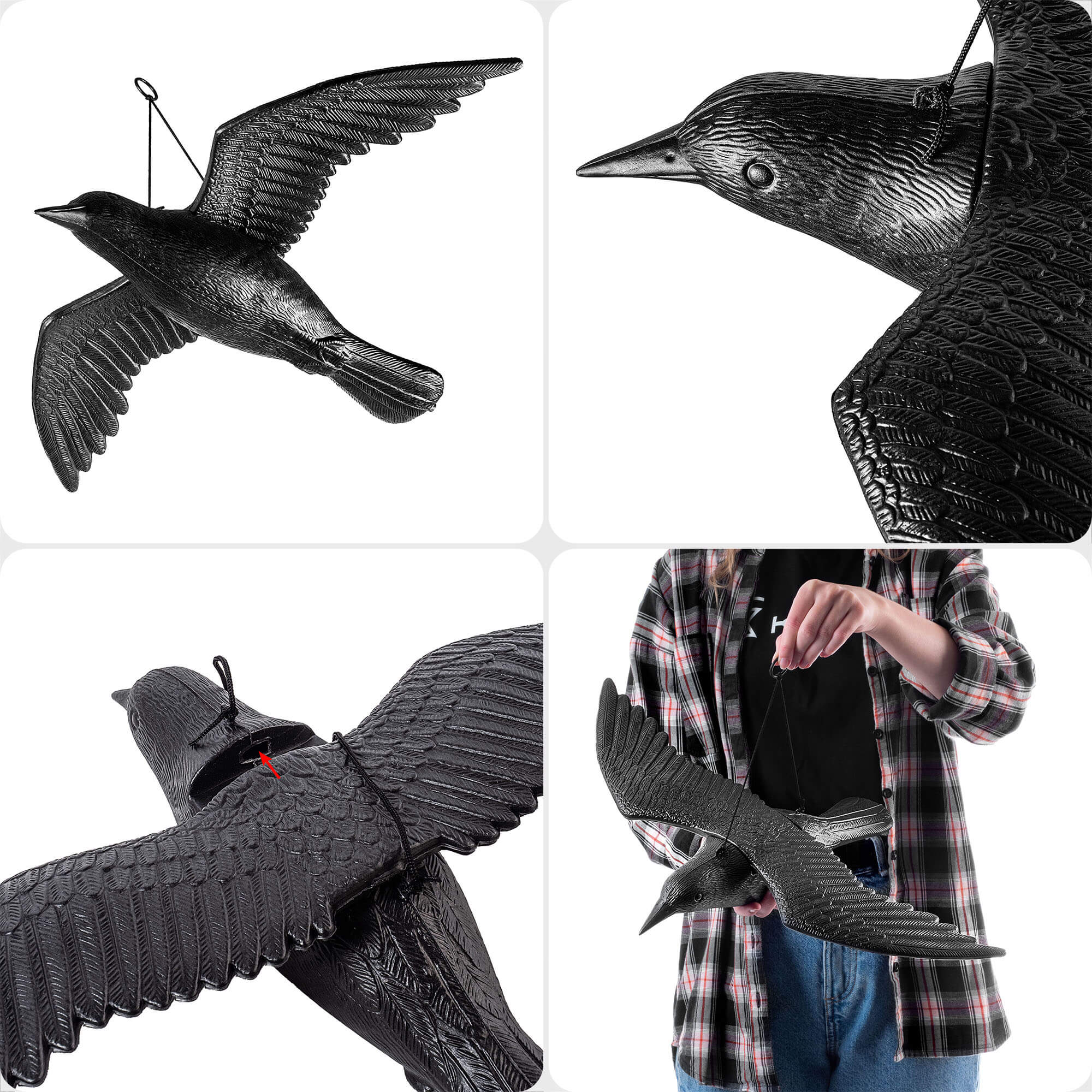Duży kruk w locie 56cm, odstraszacz ptaków
