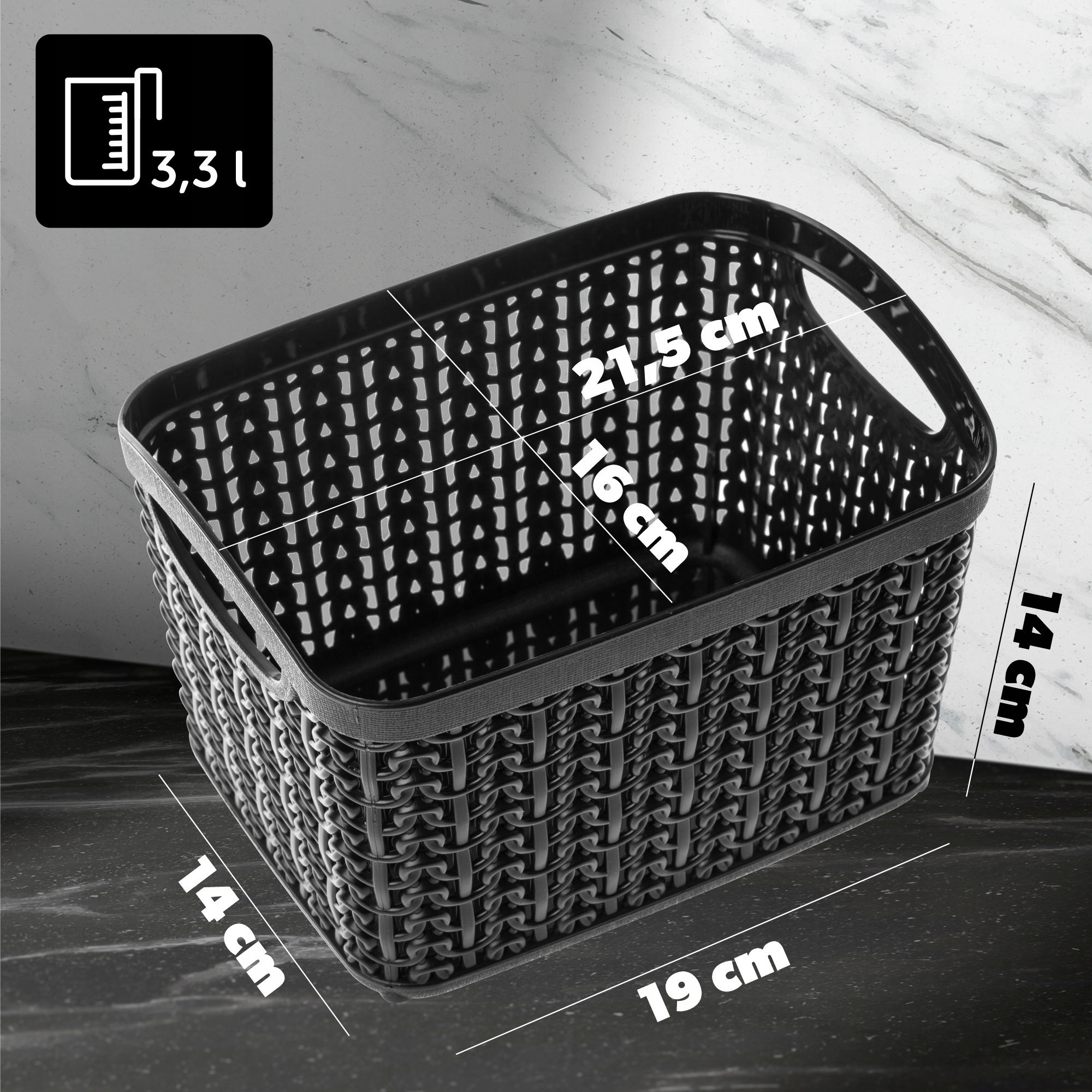 Koszyk plastikowy prostokątny Fonti 3.3L, czarny