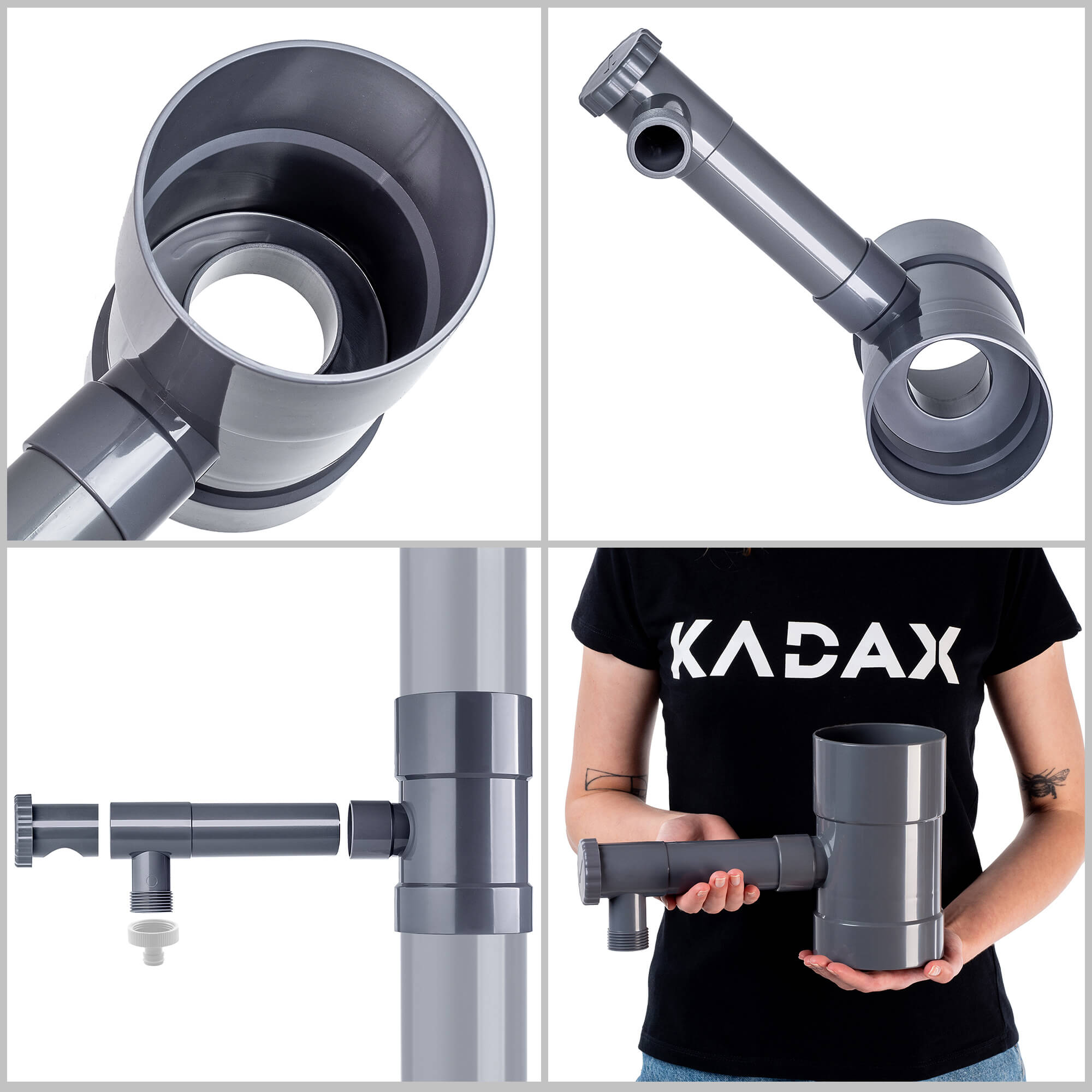 Zbieracz wody deszczowej Nancras z zaworem, 100 mm, szary