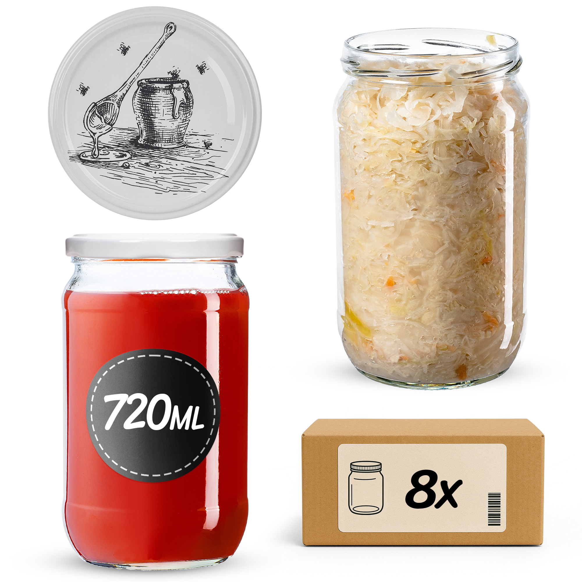 Słoiki na przetwory Niva 720ml fi82mm 8szt + wieczko Pszczoła