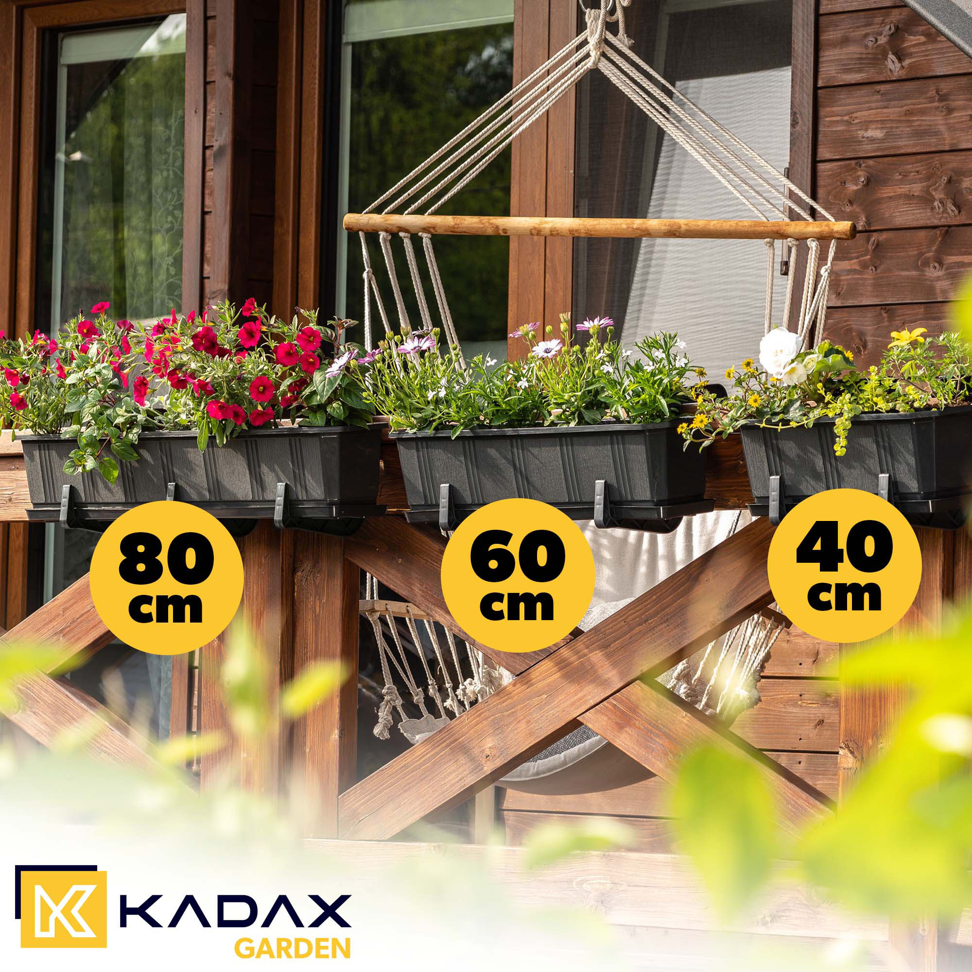 Doniczka balkonowa z uchwytami Oste 40 cm + 60 cm, grafit