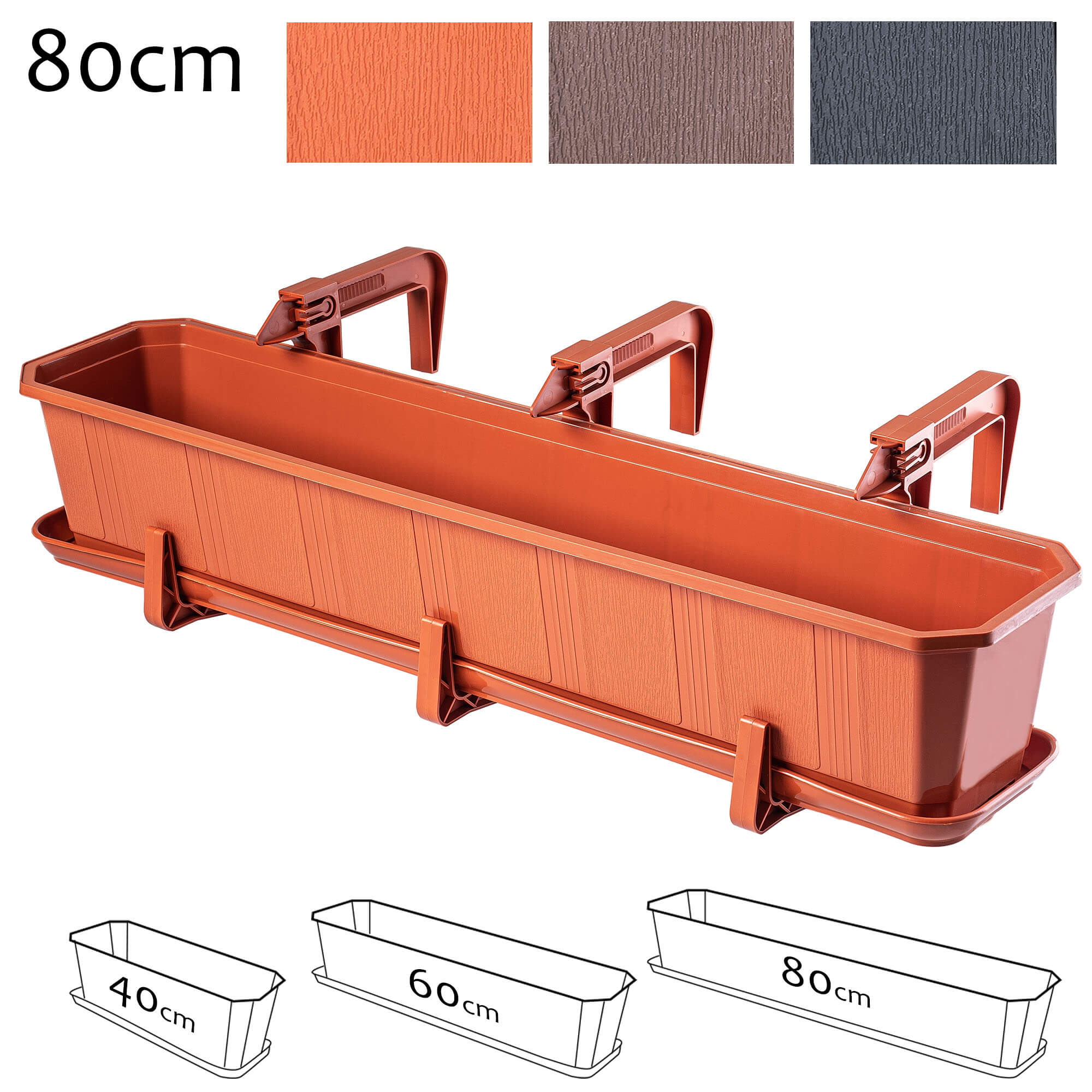 Skrzynka balkonowa z podstawką i uchwytem Trani 80 cm, terrakota