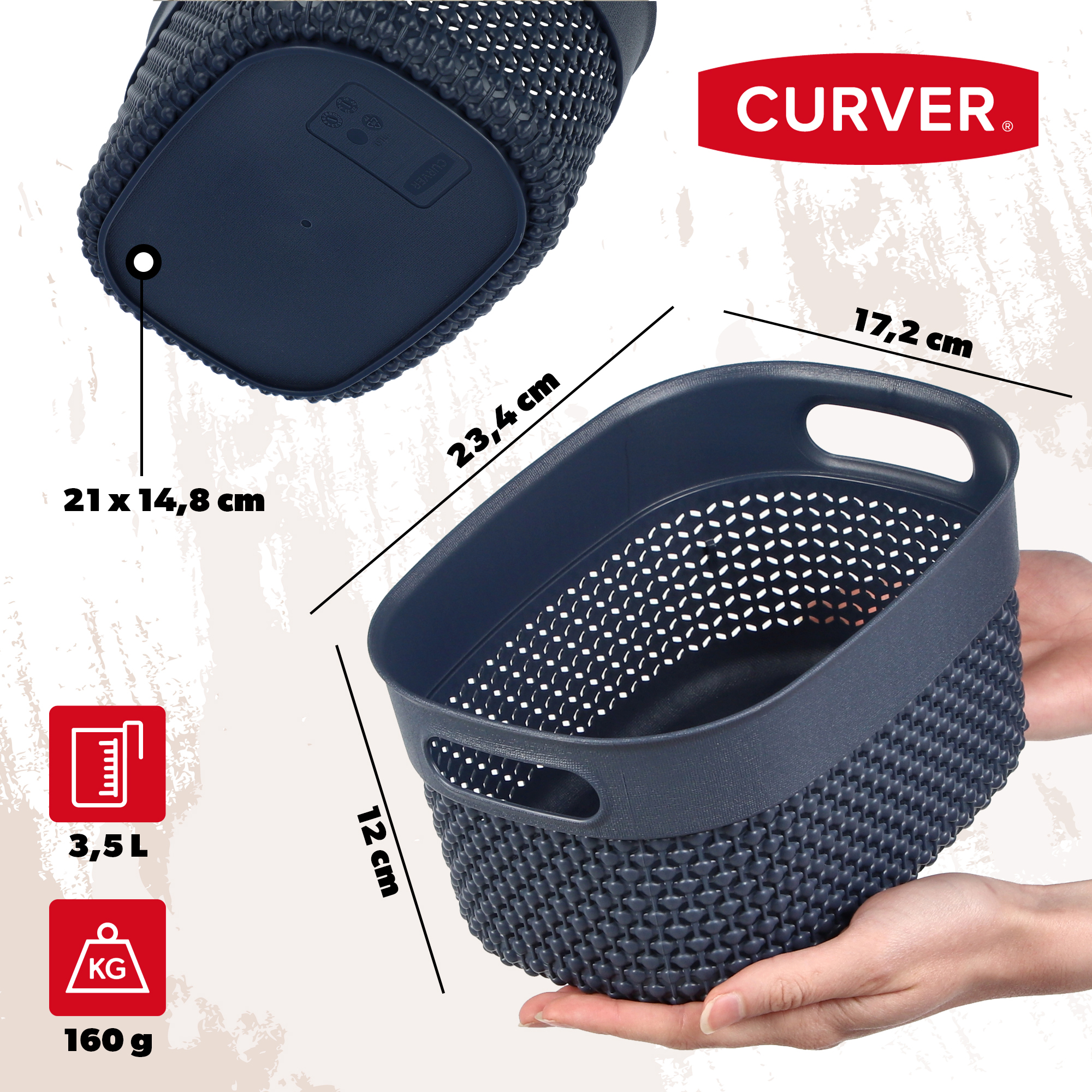 Koszyk prostokątny 3,5L Curver Filo Recycled, granatowy