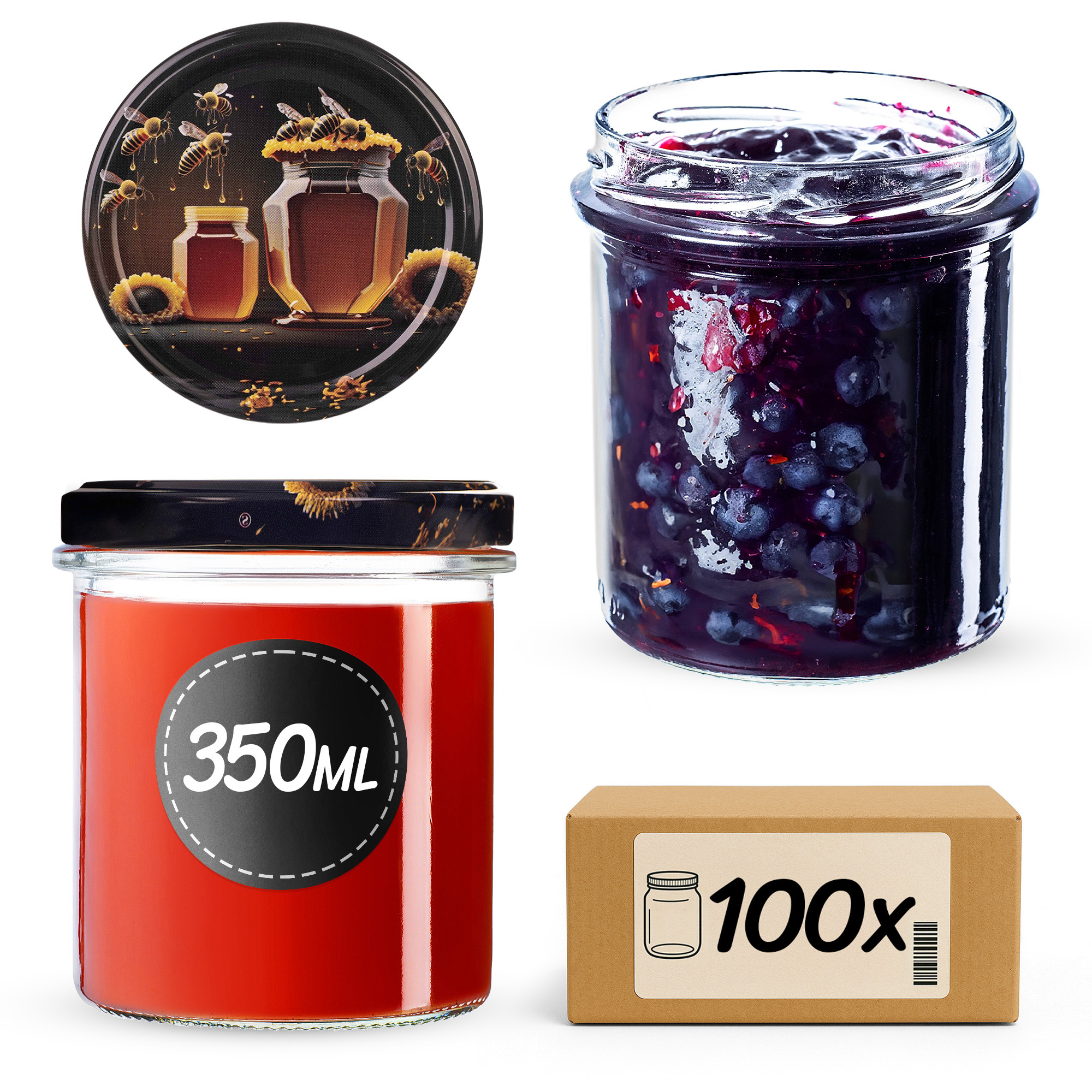 Słoiki na przetwory Avila 350ml fi82mm 100szt + wieczko Miód czarny
