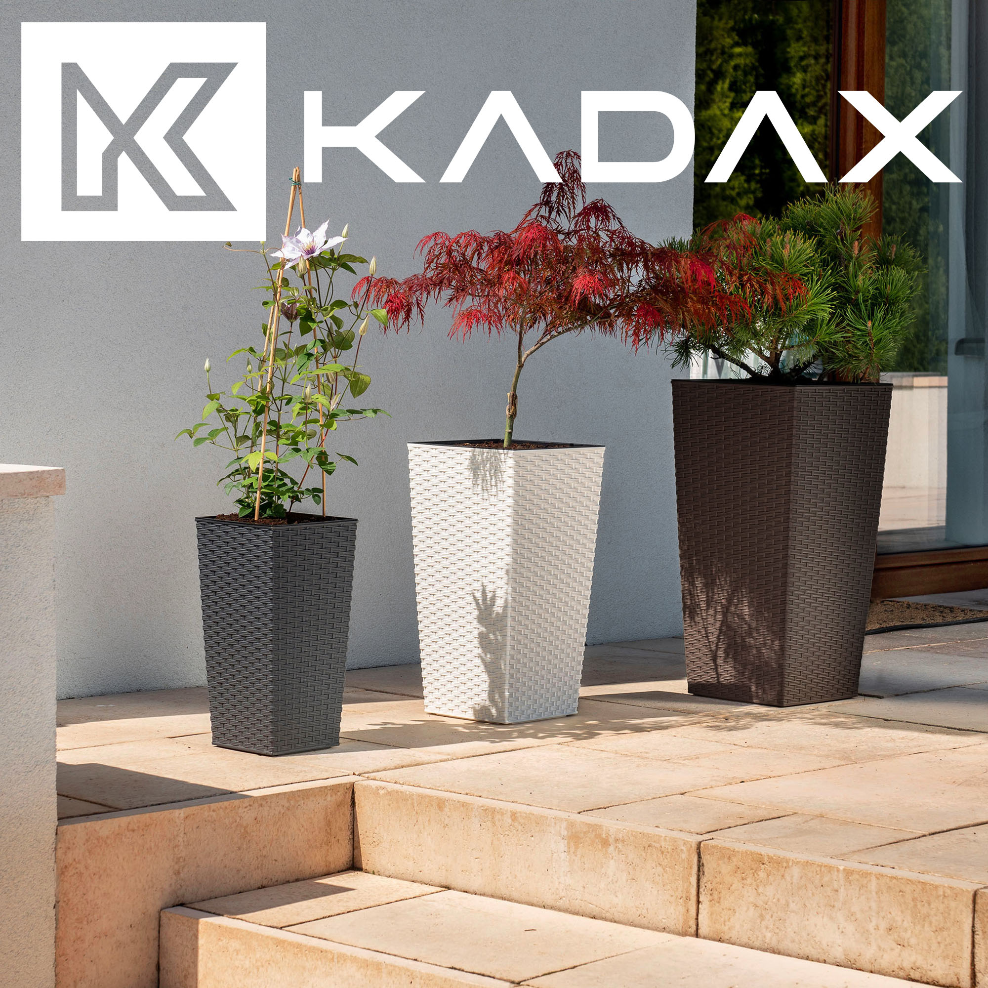 Donice na kwiaty z wkładem Pesaro rattan 30 cm + 35 cm + 40 cm, mokka