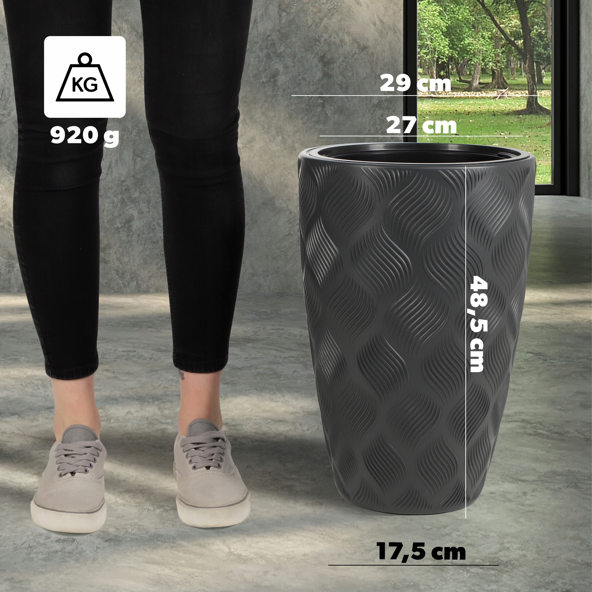 Donica na kwiaty z wkładem wysoka Jesi 30 cm, antracyt