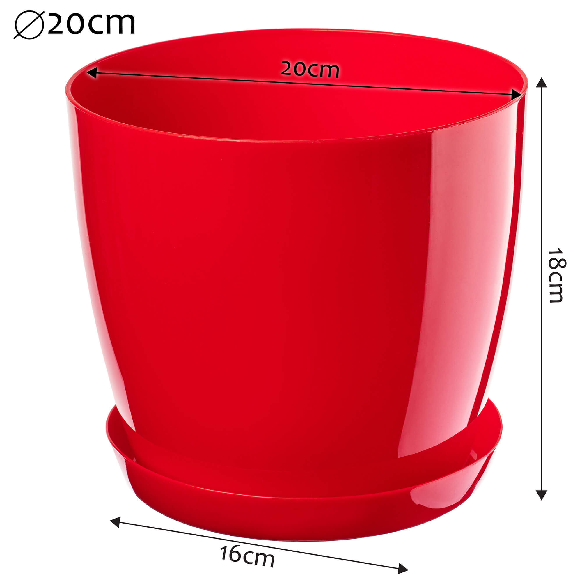 Doniczka na kwiaty z podstawką 20 cm, czerwona gładka