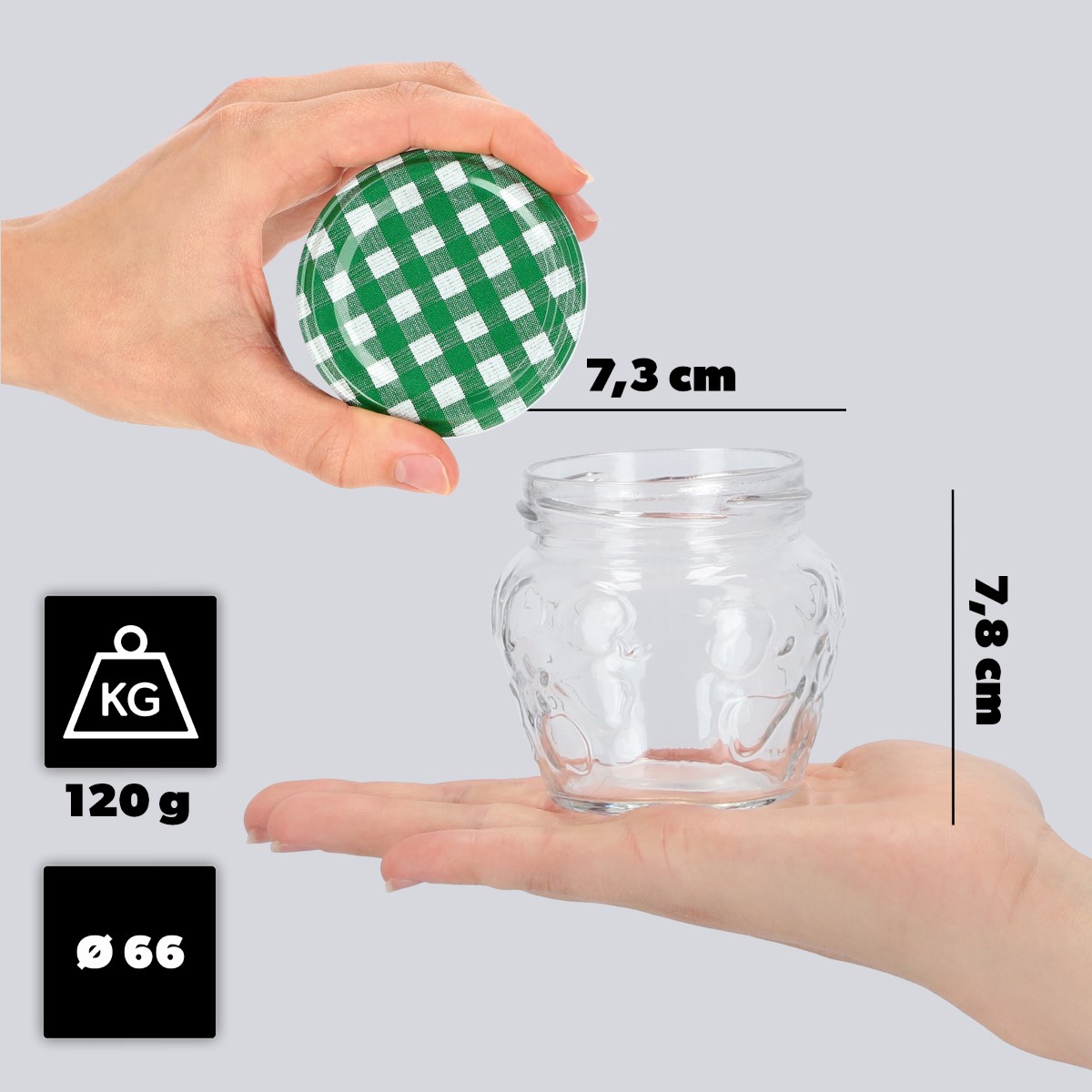 Słoiki Kemi 200ml 10szt 66mm + wieczka "Zielona Krata"