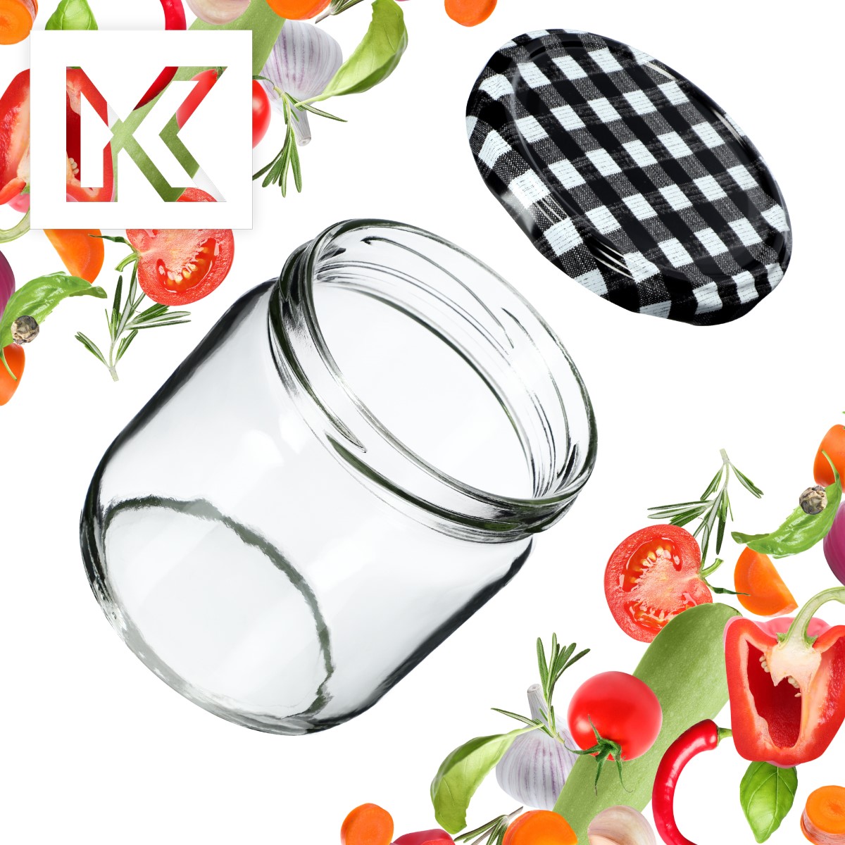Słoiki na przetwory Salla 425ml 48szt 82mm + wieczka "Czarna Krata"