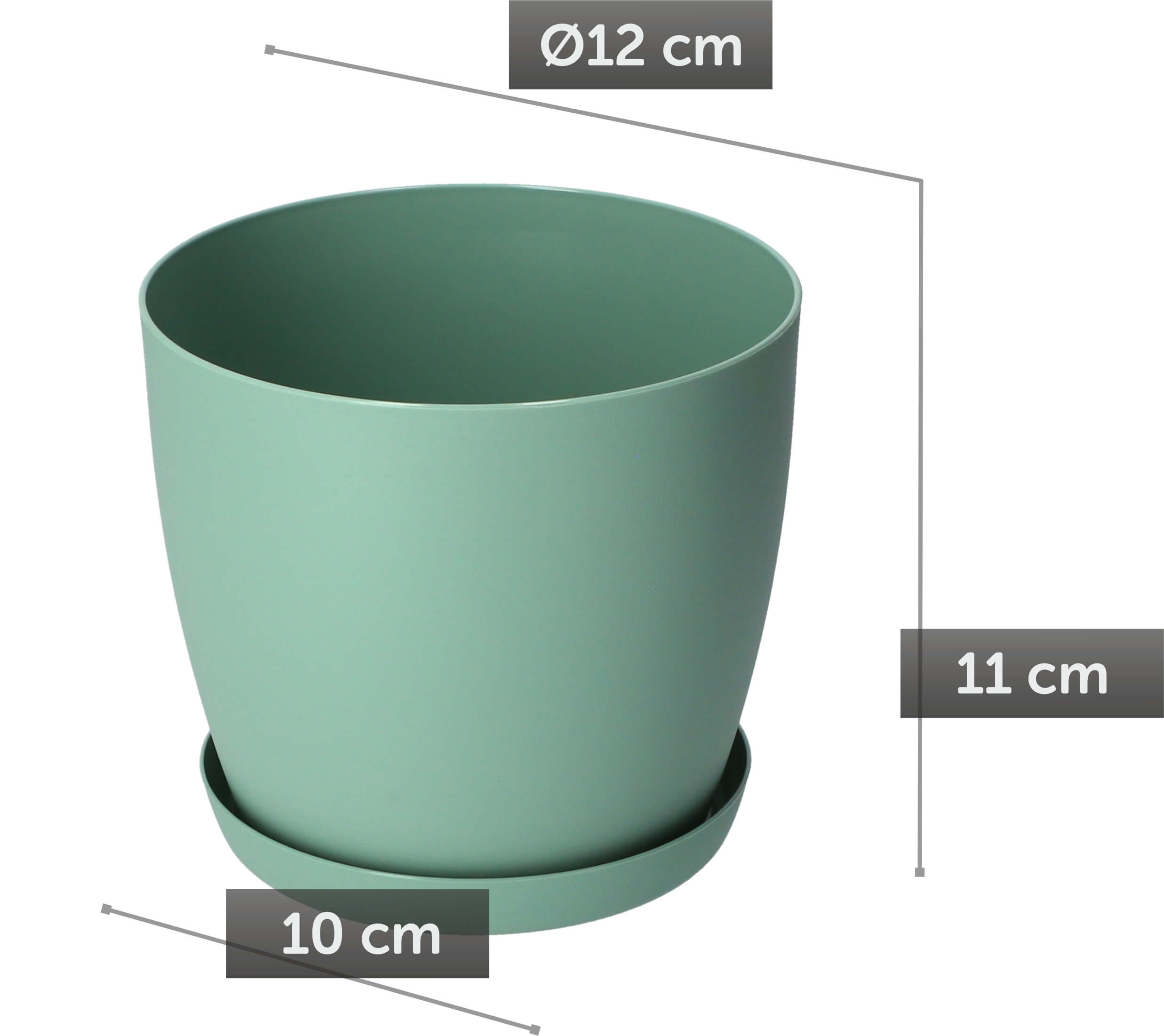 Doniczka Agen z podstawką 12 cm, matowa zielona