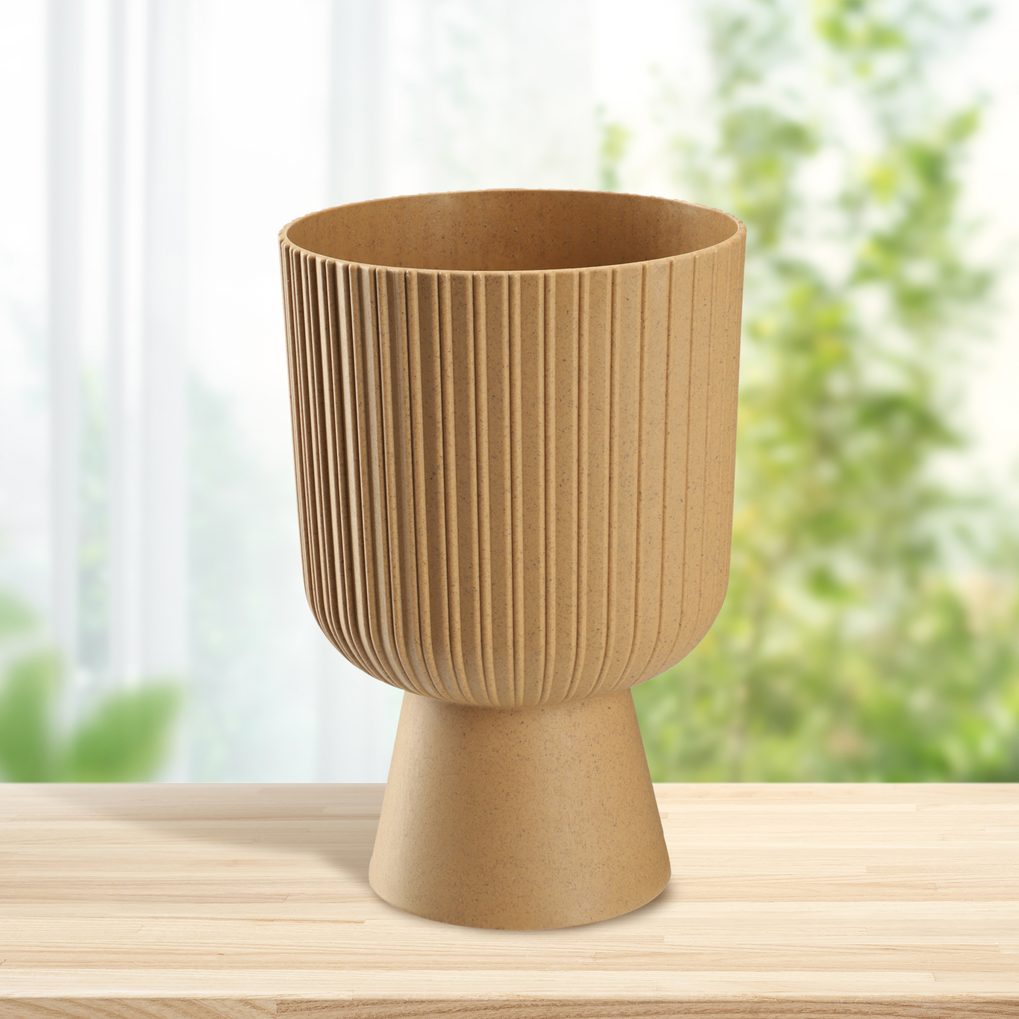 Doniczka na nóżce Golem Eco 18 cm, naturalne drewno