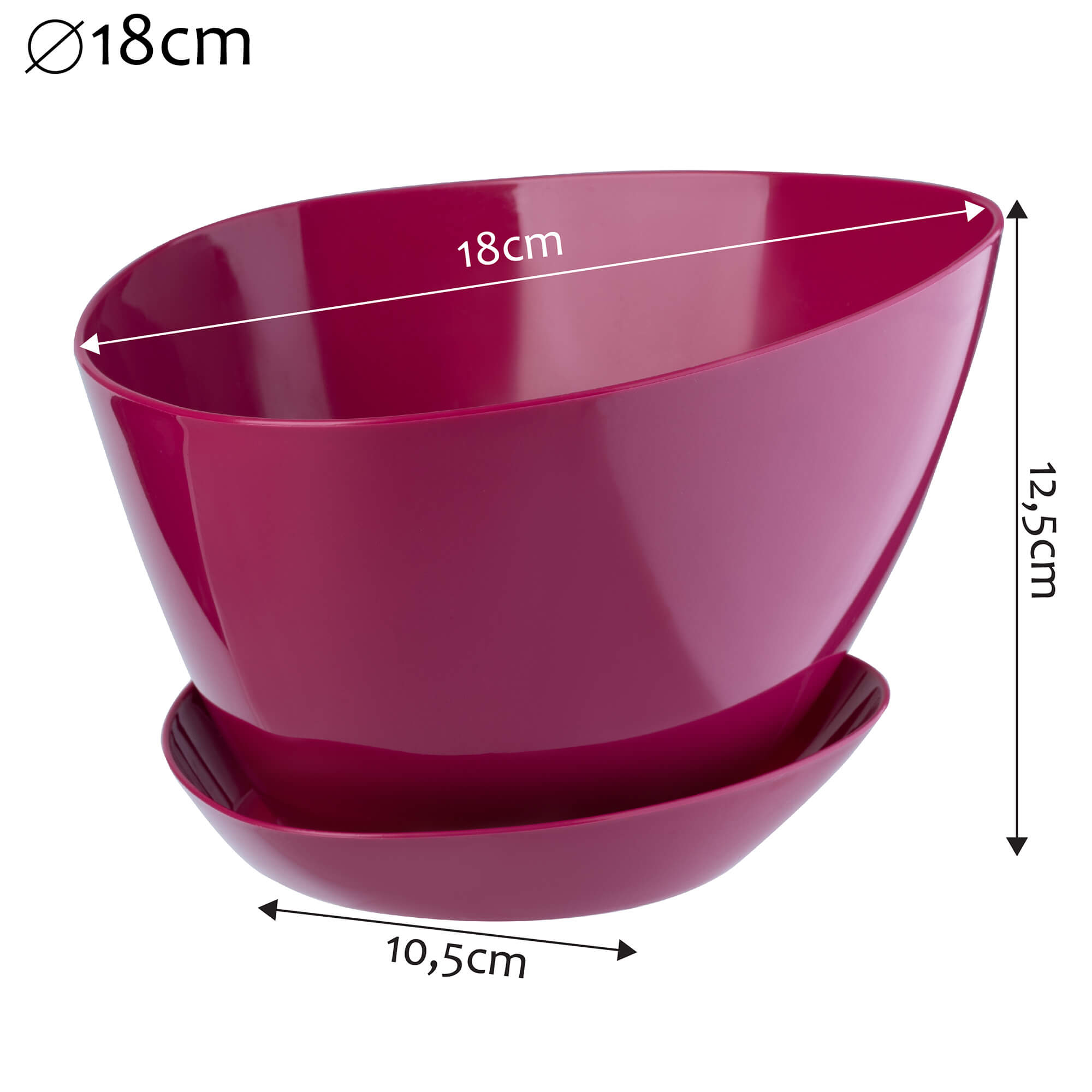 Doniczka trójkątna z podstawką 18 x 12 cm, amarantowa