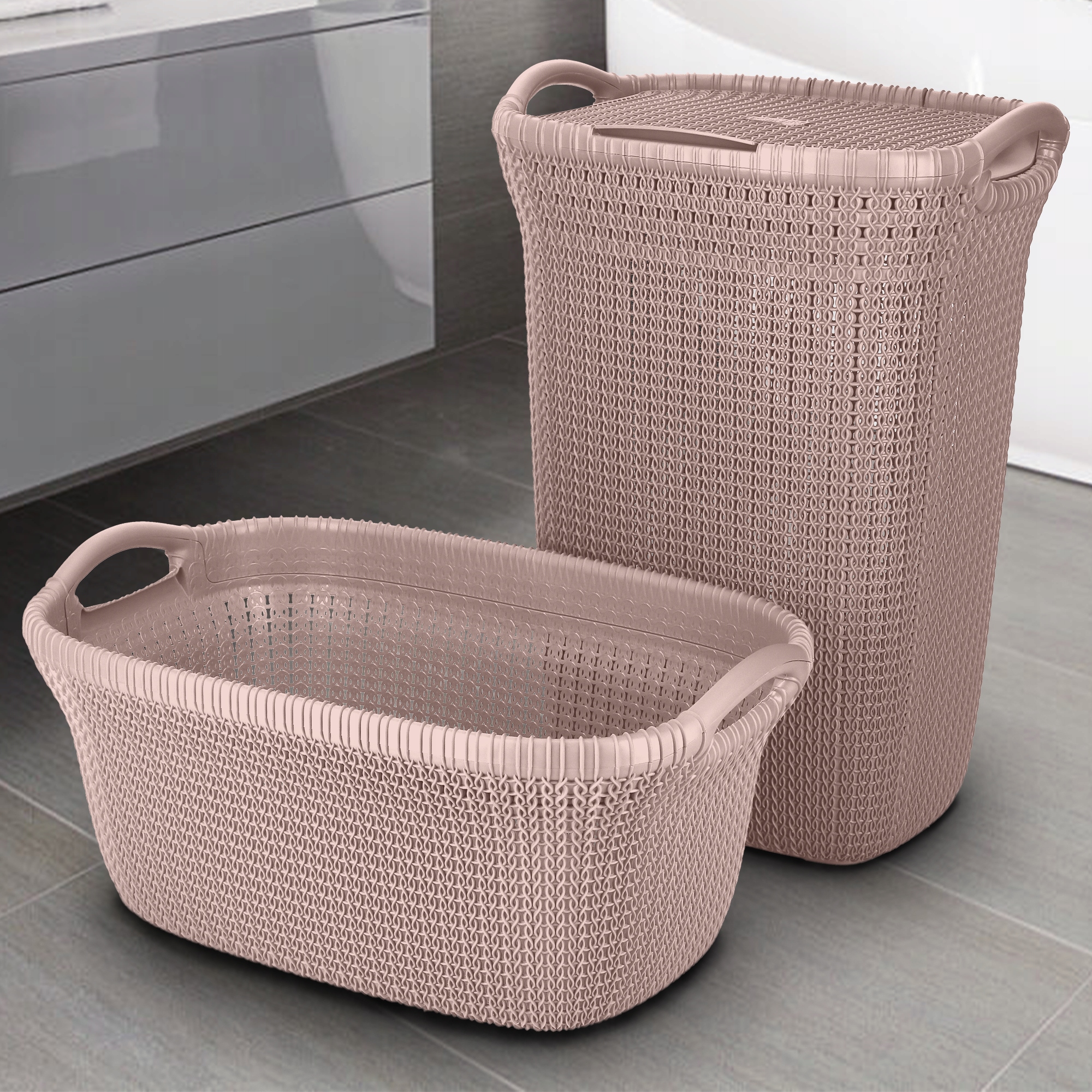 Kosz z pokrywą Curver Knit 57L beżowy