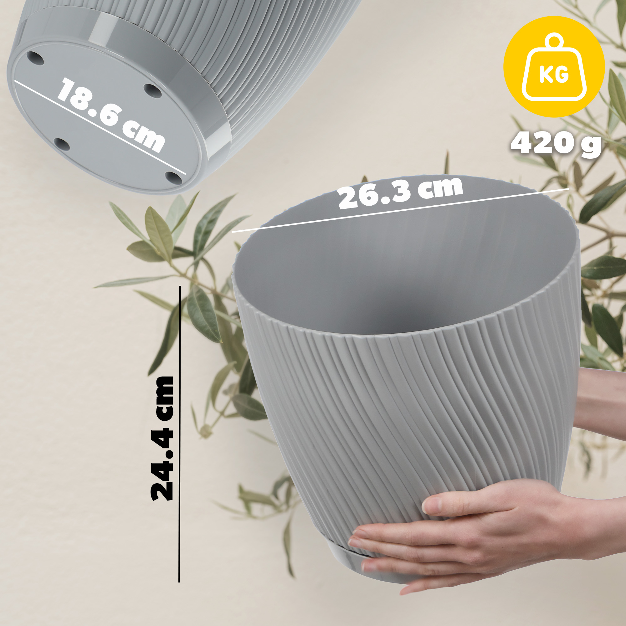 Doniczka z podstawką Tubas 27 cm, platyna